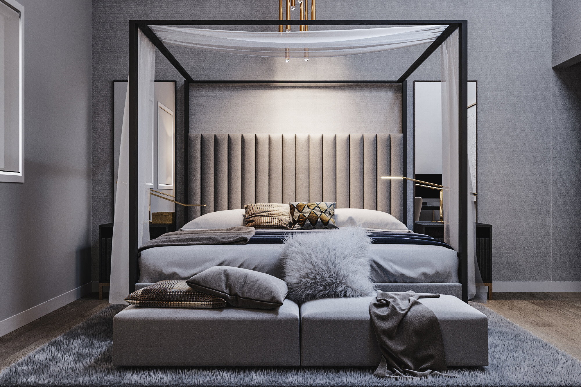 Contemporary Bedroom with White Marble Design