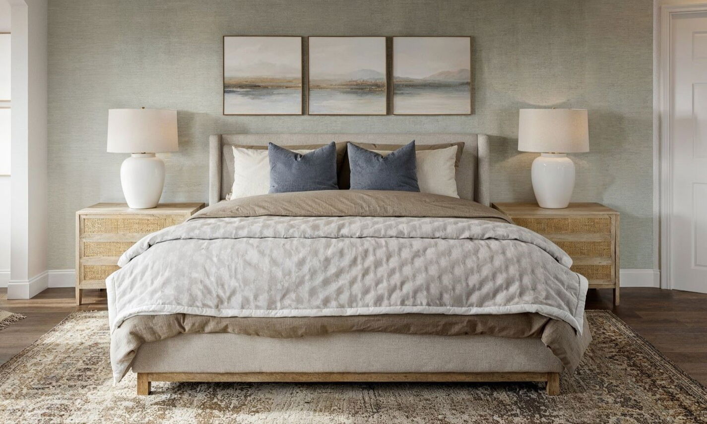 Cozy Beach Primary Bedroom by interior designers in Garland, Texas