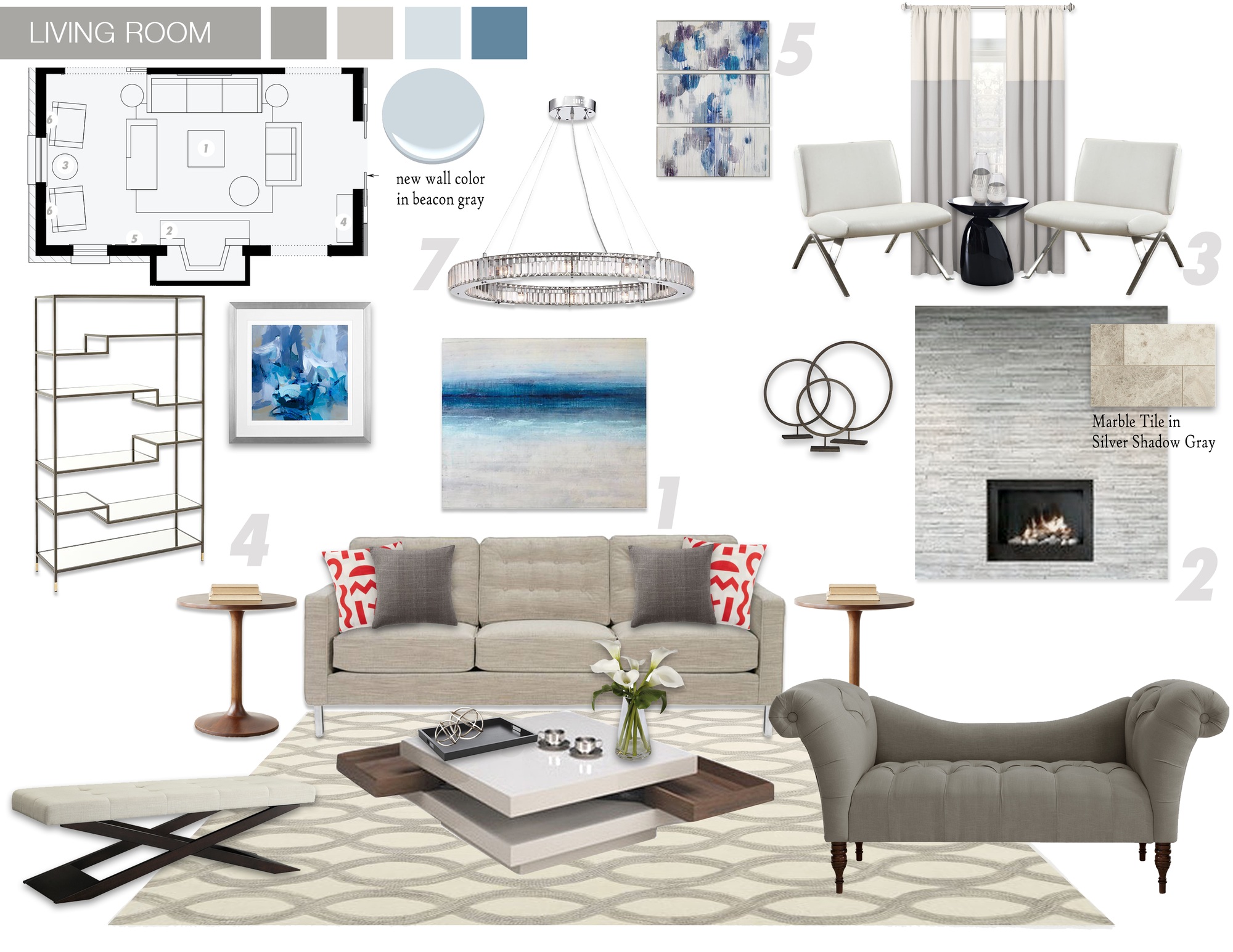 Ideas de diseño interior para sala de estar de diseñador en línea