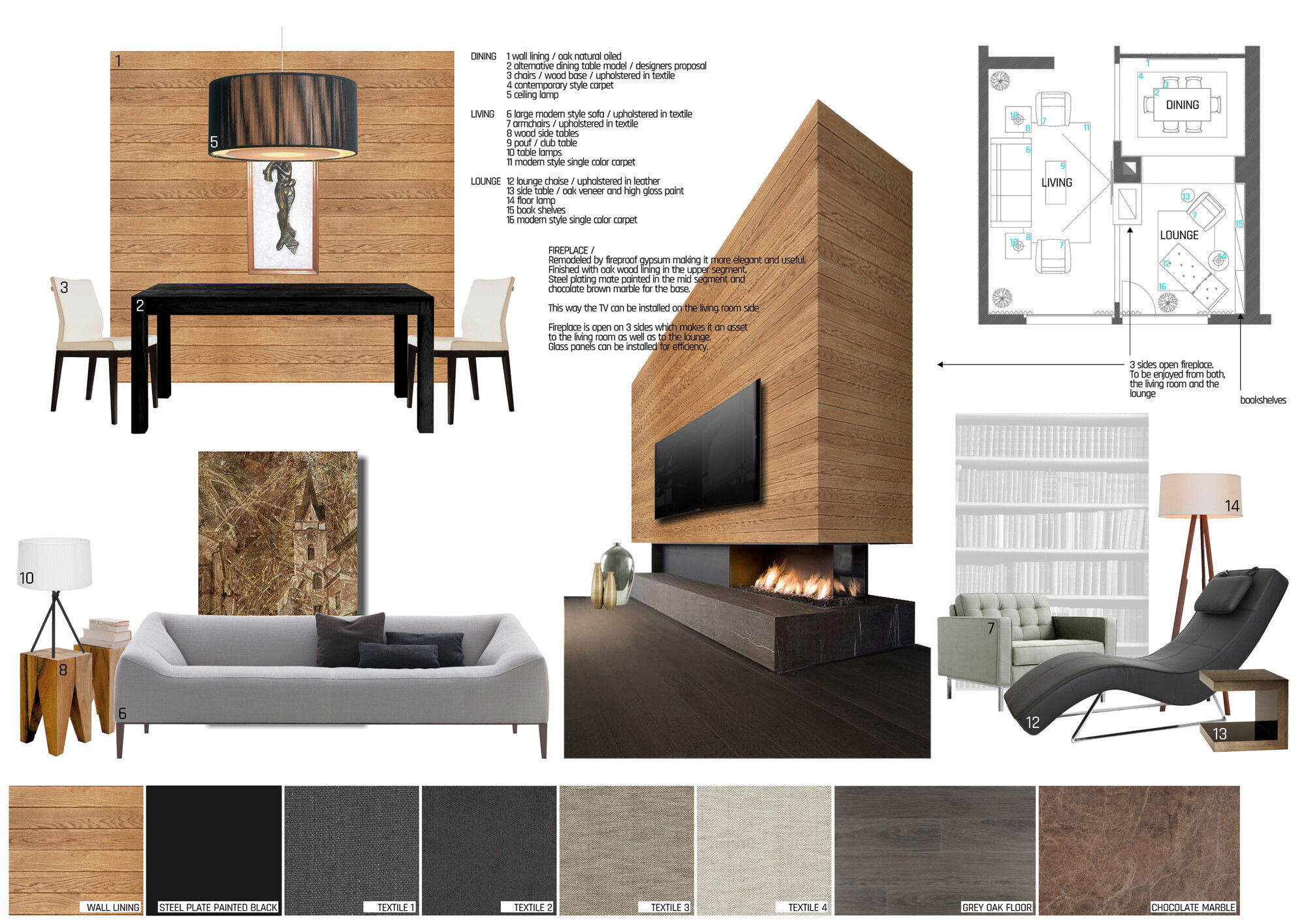 Ideas de Diseño de Interiores Combinadas de Sala-Comedor del Diseñador en Línea