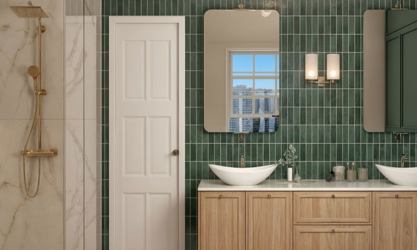 Contemporary Luxe Green & Gold Bathroom Remodel