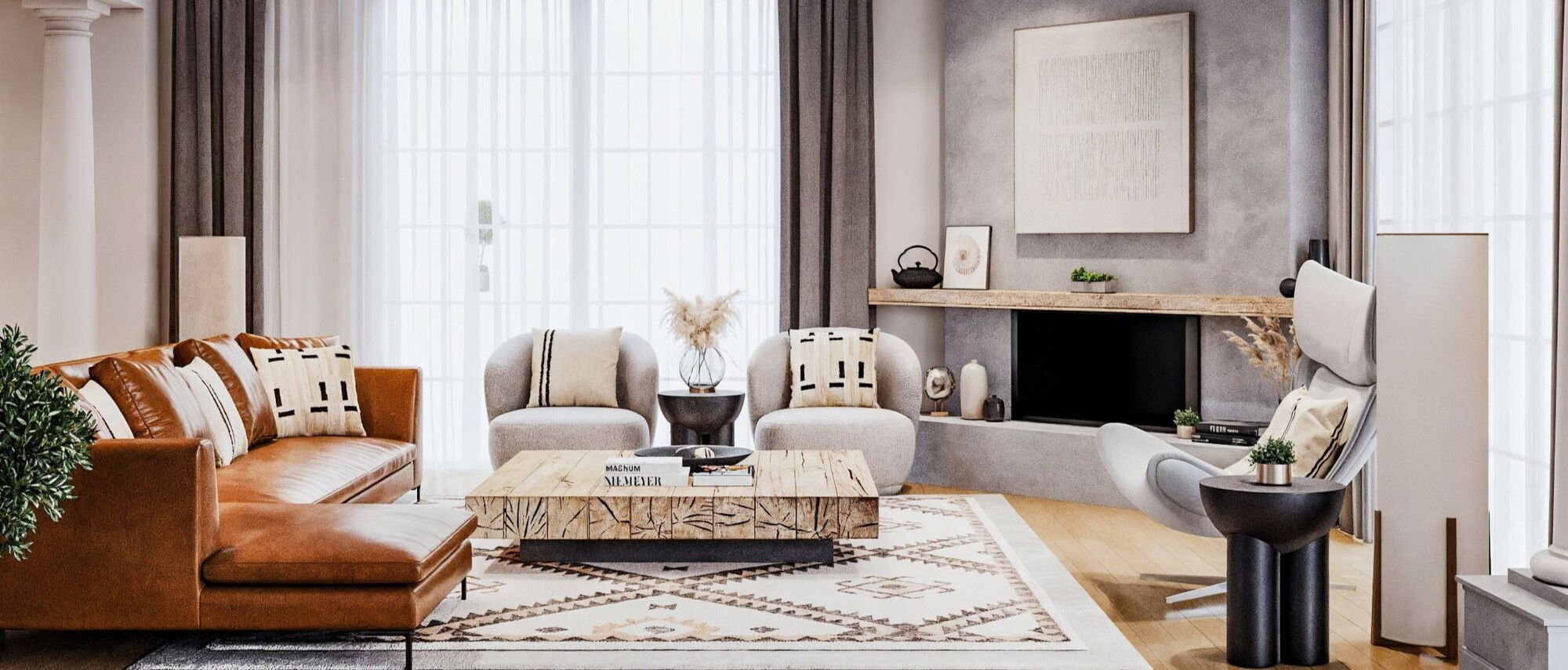 Modern Neutral Living Room Reno by top New York interior designers