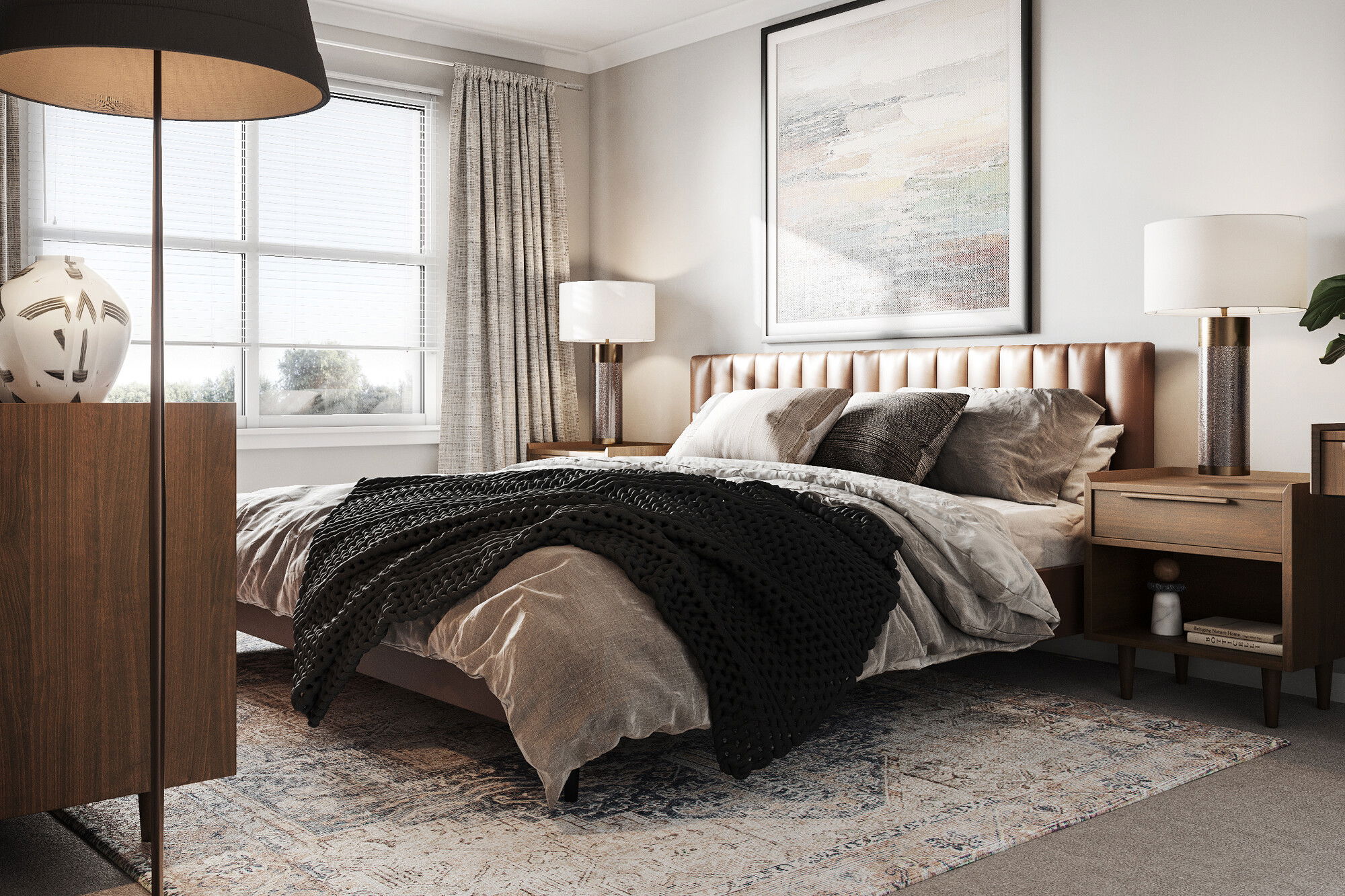 Renderizado de Transformación de Dormitorio Masculino Contemporáneo