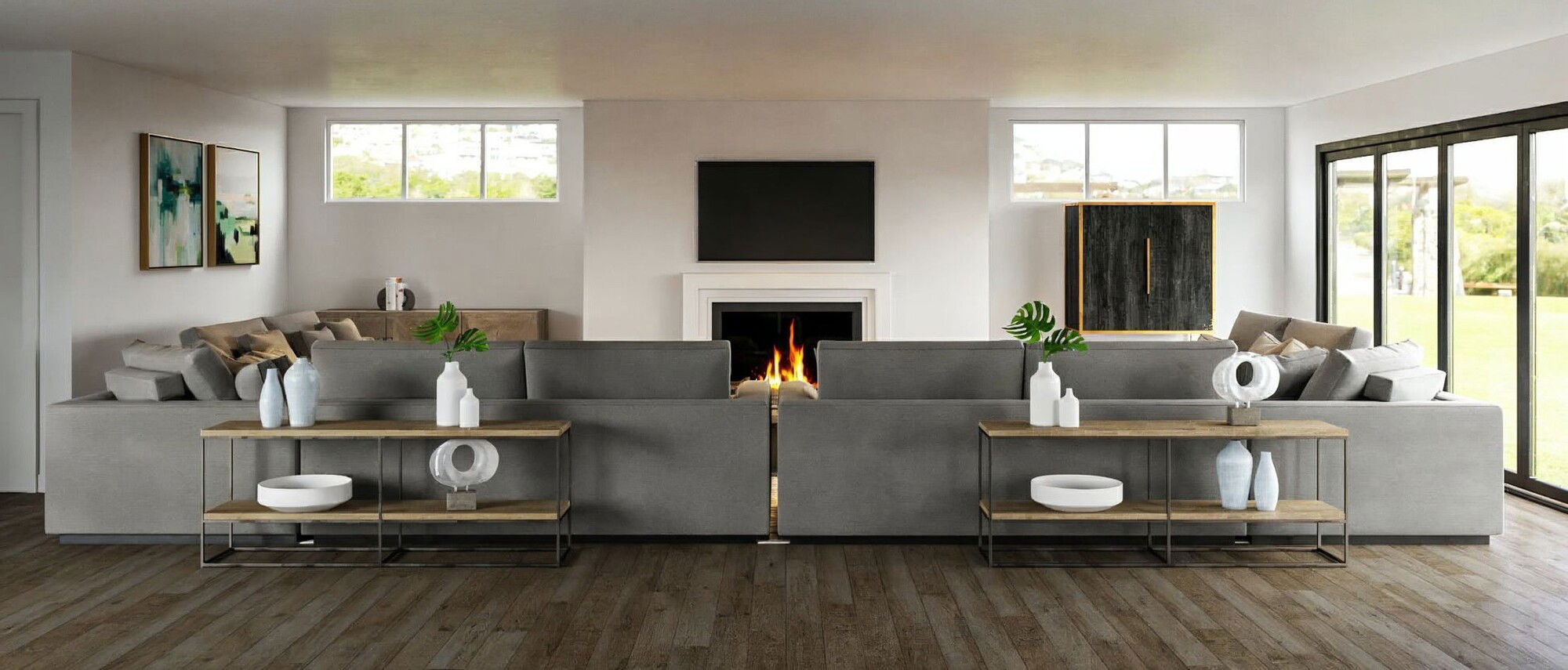 Transformación de Sala de Estar Neutral Trasicional - Renderizado de Después