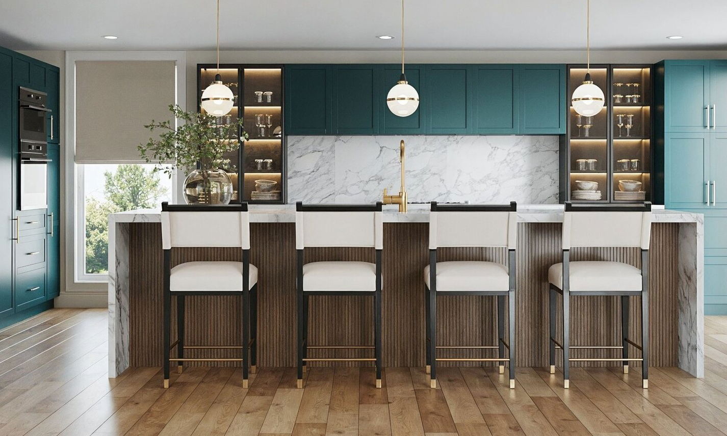 Diseño de Cocina Transicional Elegante y Funcional