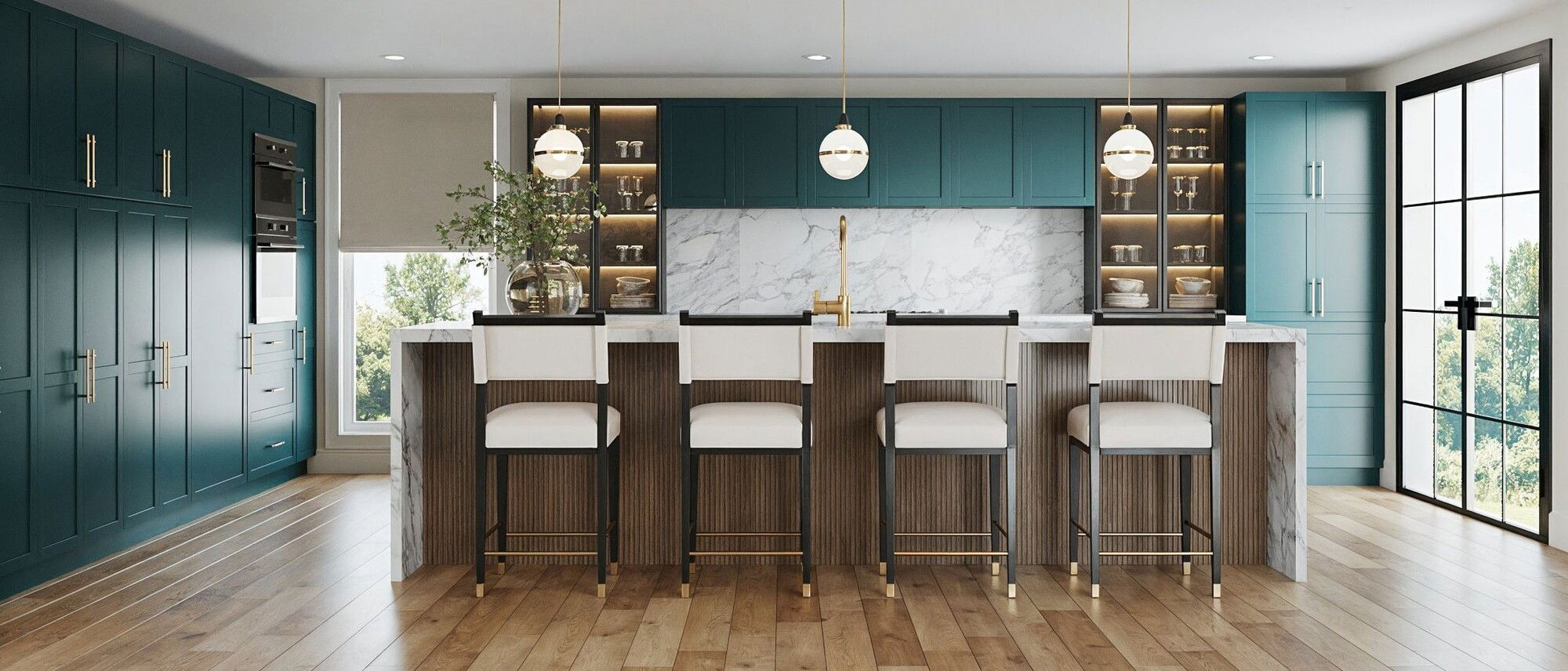 Diseño de cocina transicional elegante y funcional