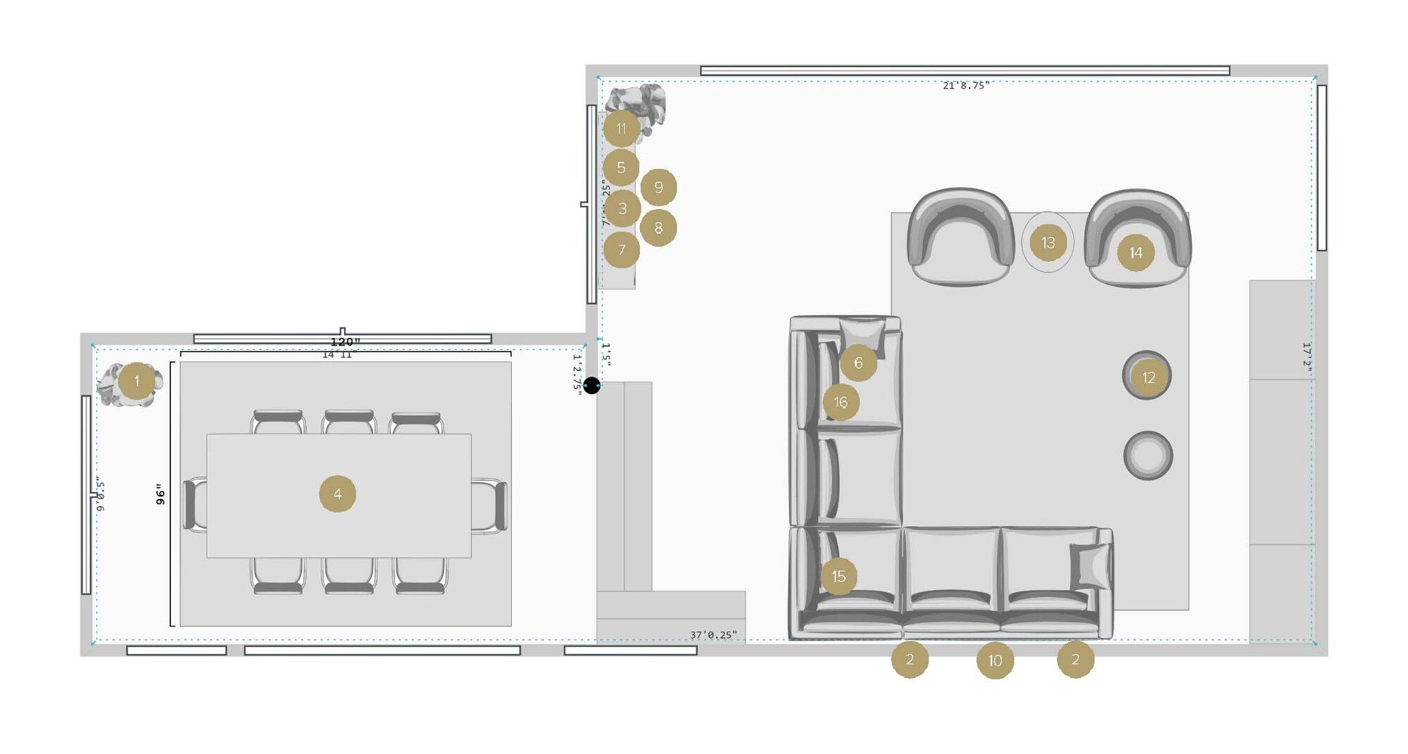 Online Designer Combined Living/Dining Floorplan