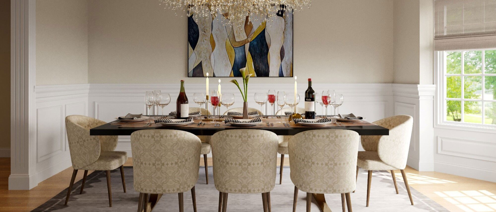 Glamorous Modern Living & Dining Room Remodel- After Rendering