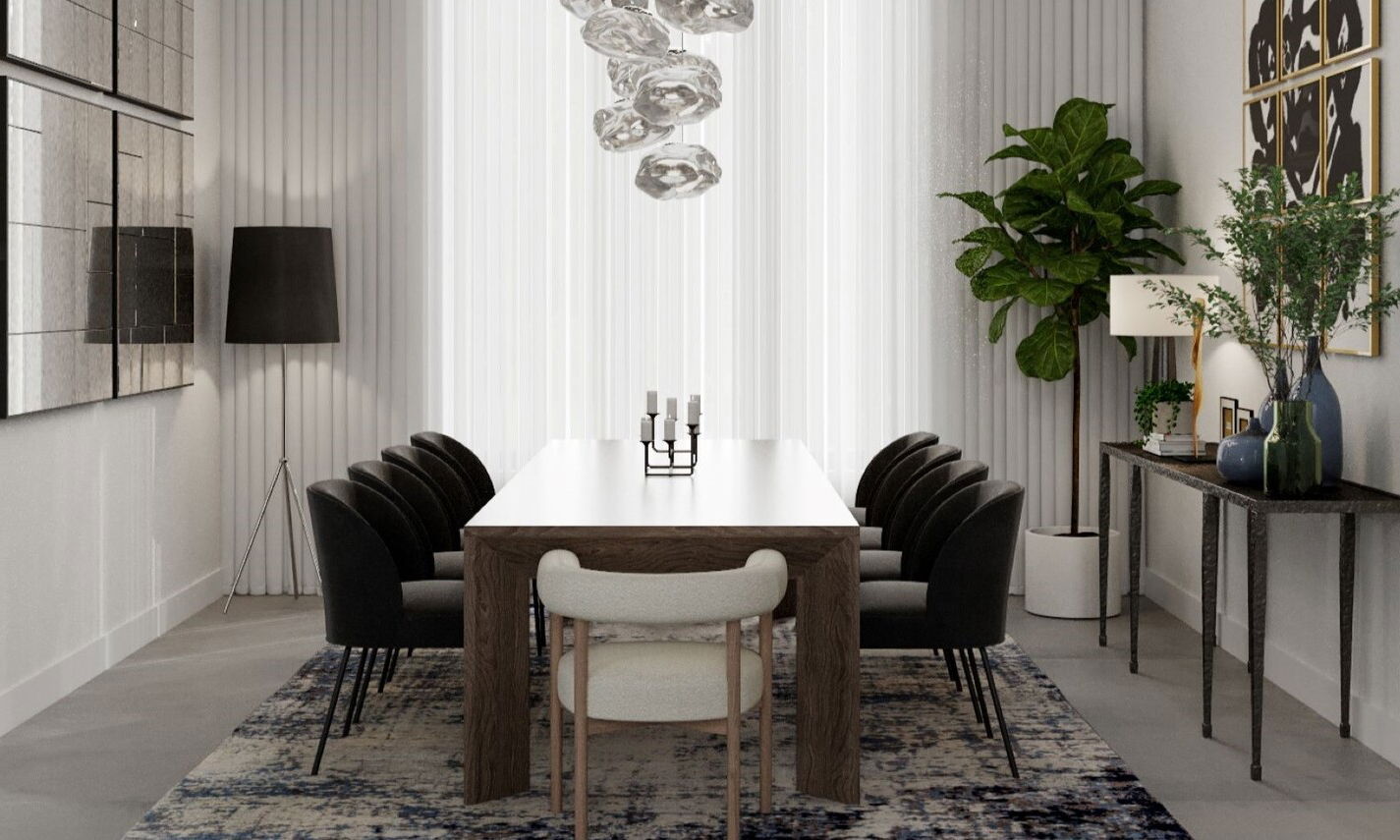 Contemporary Masculine Dining Area by affordable Miami interior designers