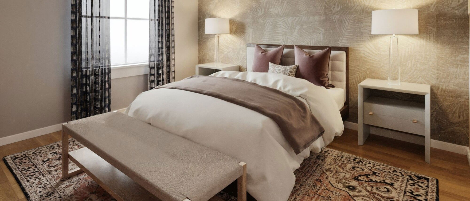 Diseño de interiores del dormitorio principal relajante - Renderizado después