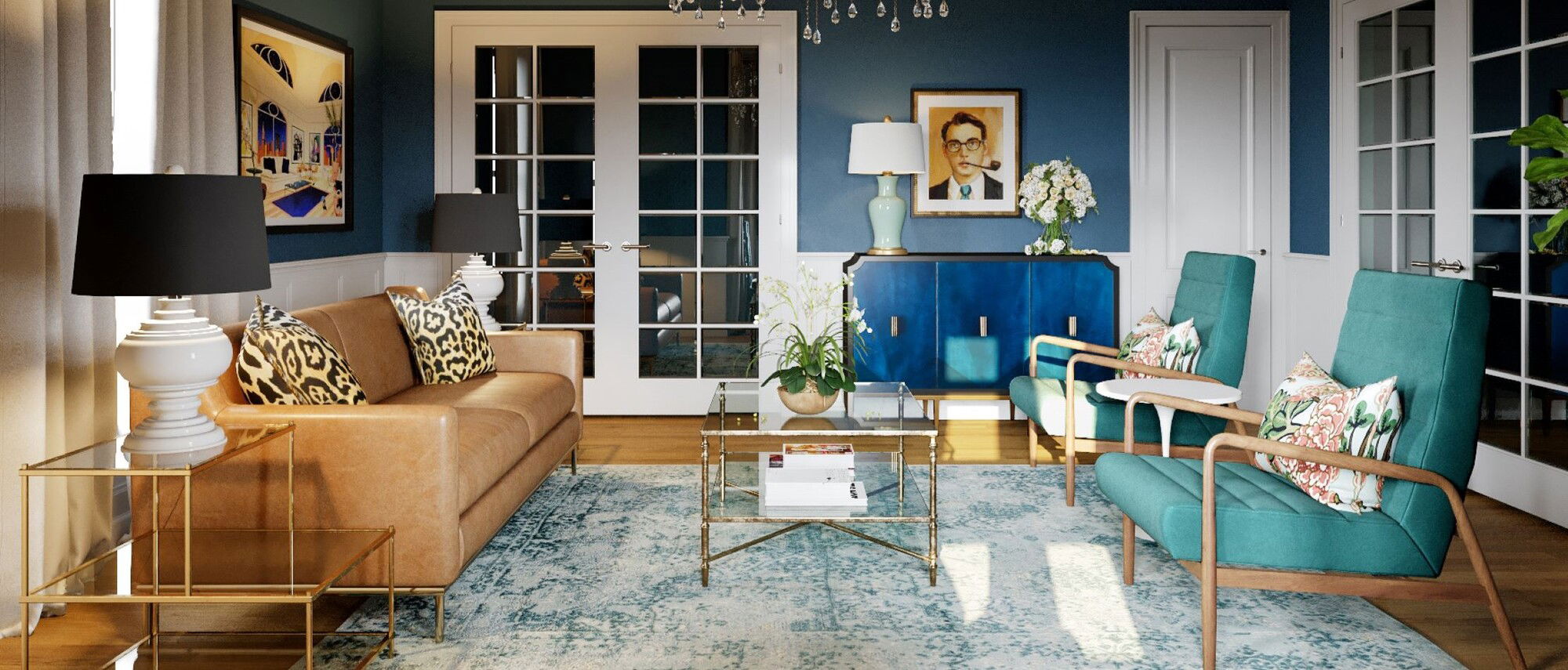 Eclectic Formal Living Room Interior Design  by top Hamptons interior designers