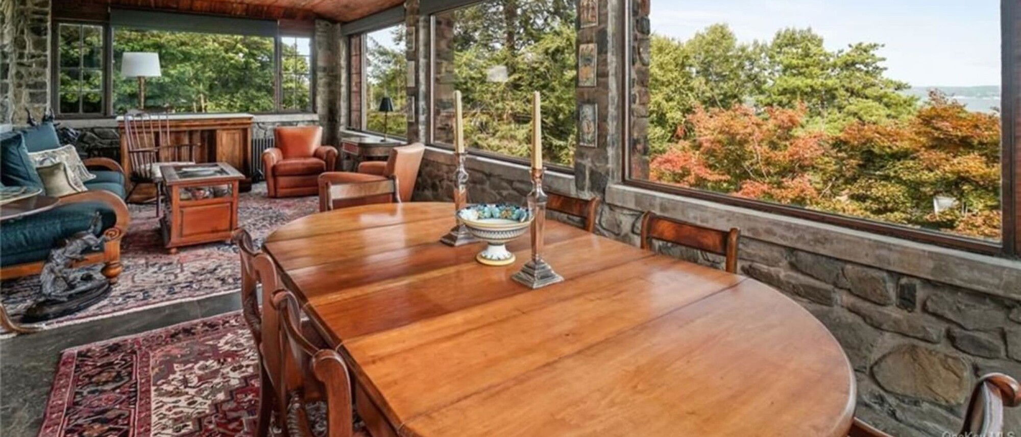 Mid Century Home with Stone Walls Sun Room- Before Photo