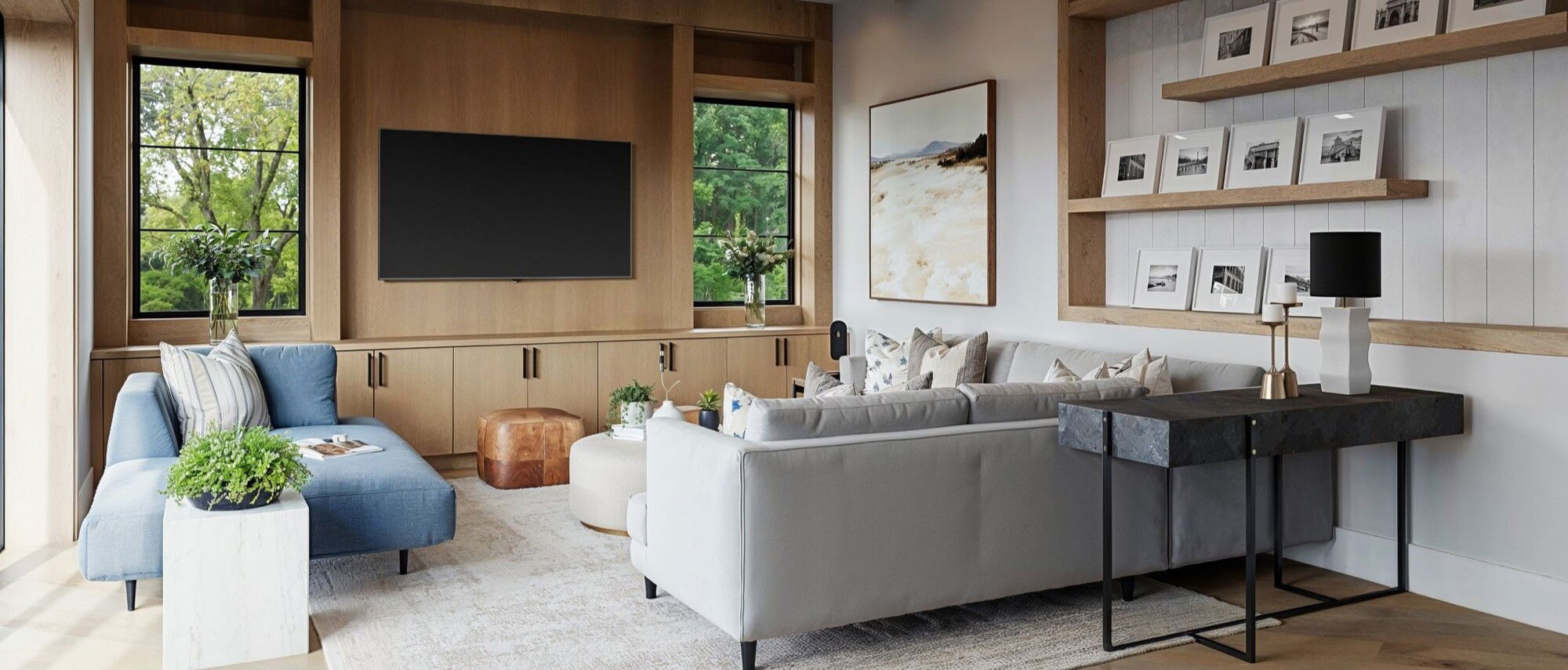 Vaulted Wood Beams Ceiling Home Interior Design by interior designers in Thousand Oaks, California