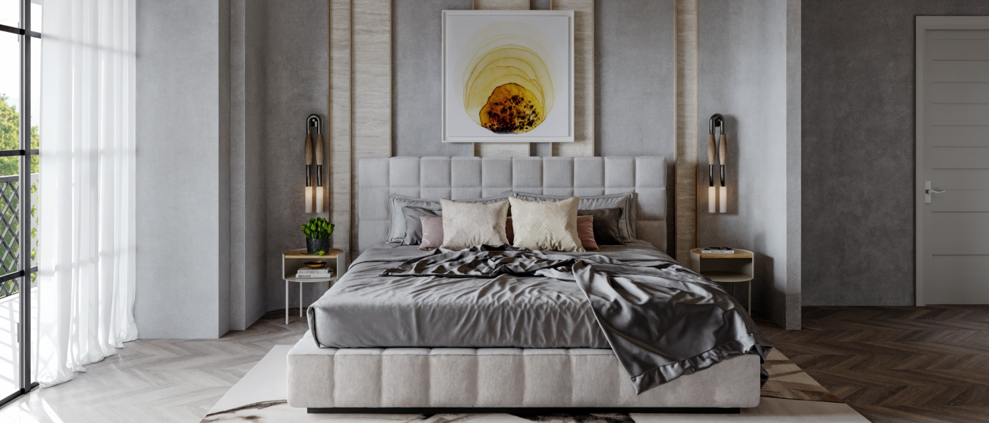 High End Contemporary Master Bedroom Design- After Rendering