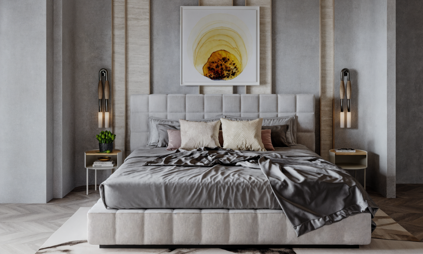 High End Contemporary Master Bedroom Design by interior designers in Corona, California