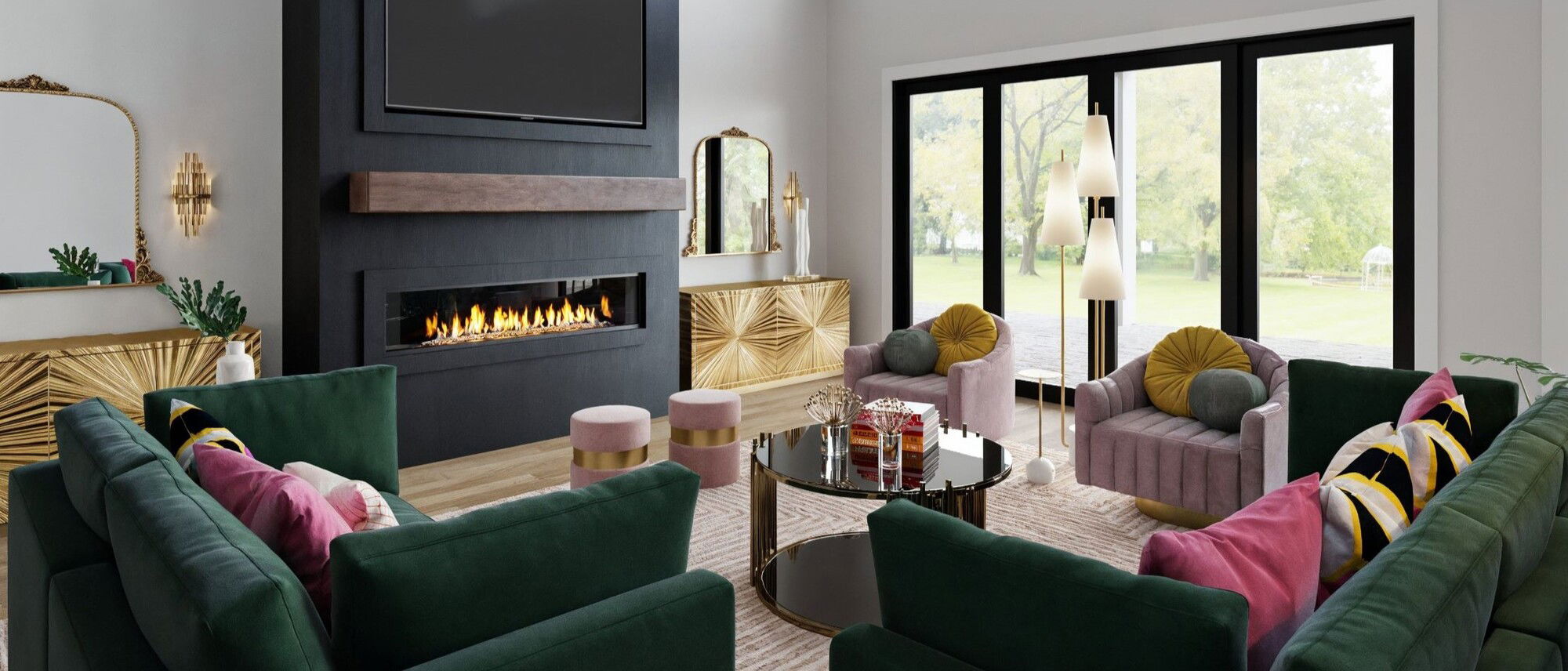 Glamorous Living and Dining Room Design by affordable Lewisville interior designers