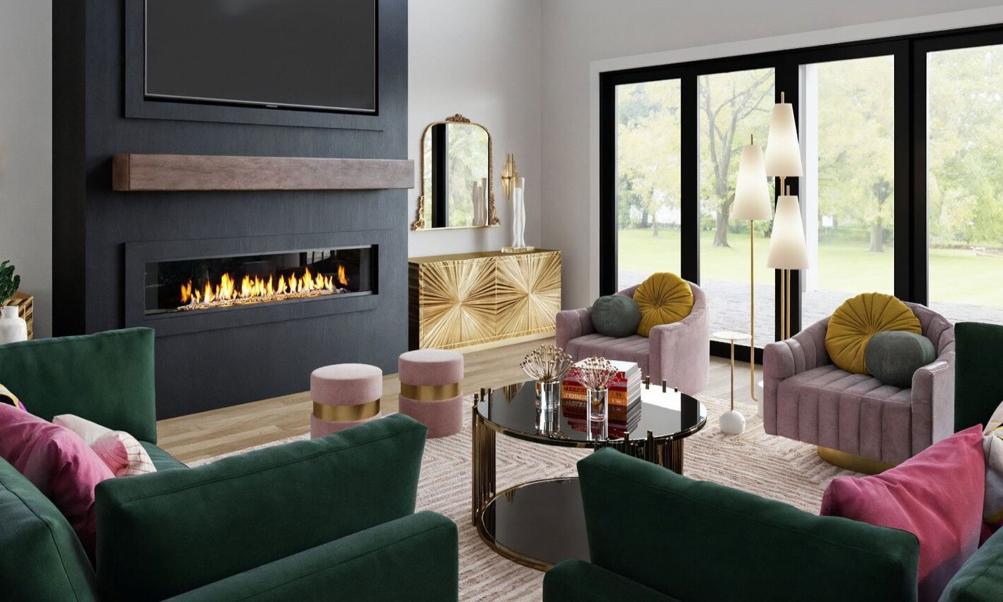 Glamorous Living and Dining Room Design by interior designers in Waco, Texas
