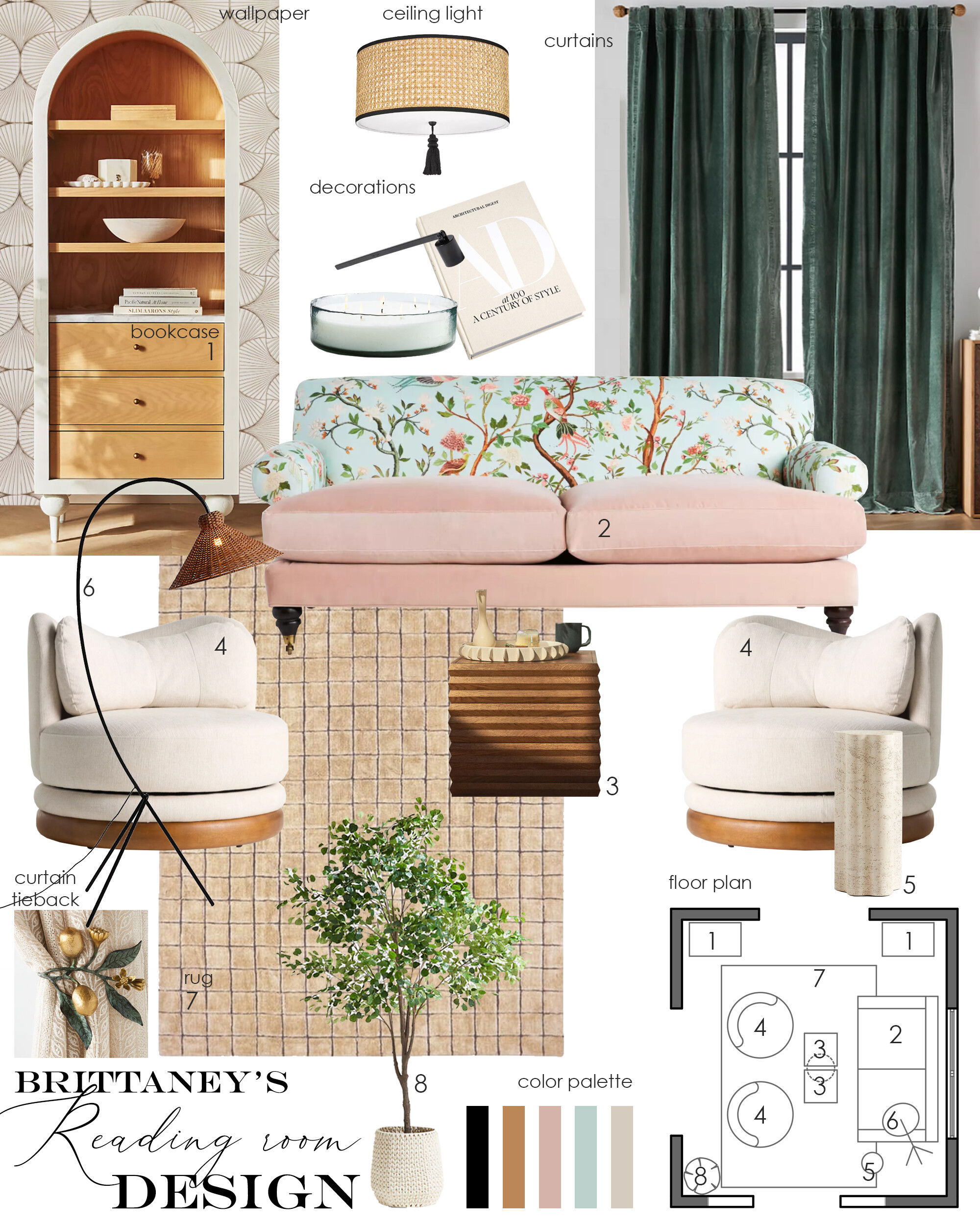 Warm and Eclectic Living and Office Room Design Nikola P. Moodboard 2 thumb