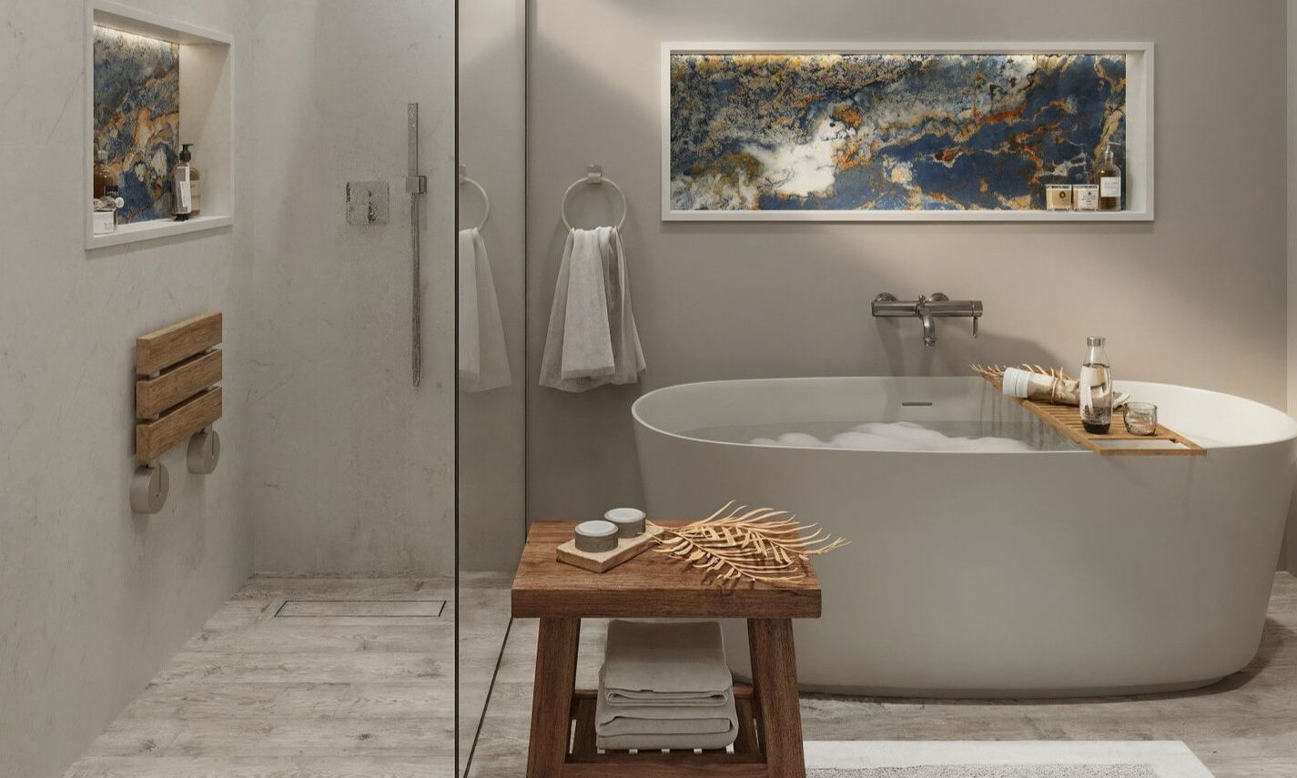 Transitional Master Bathroom Interior Design by interior designers in San Diego, California