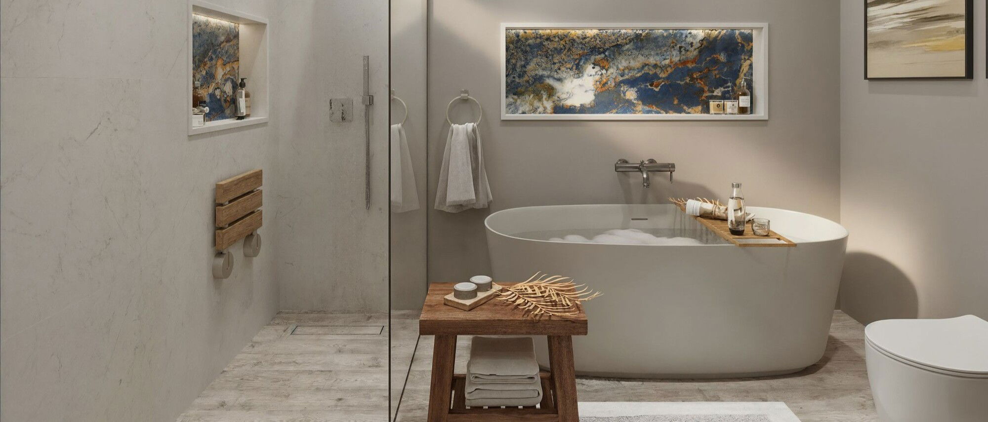 Transitional Master Bathroom Interior Design by interior designers in San Diego, California