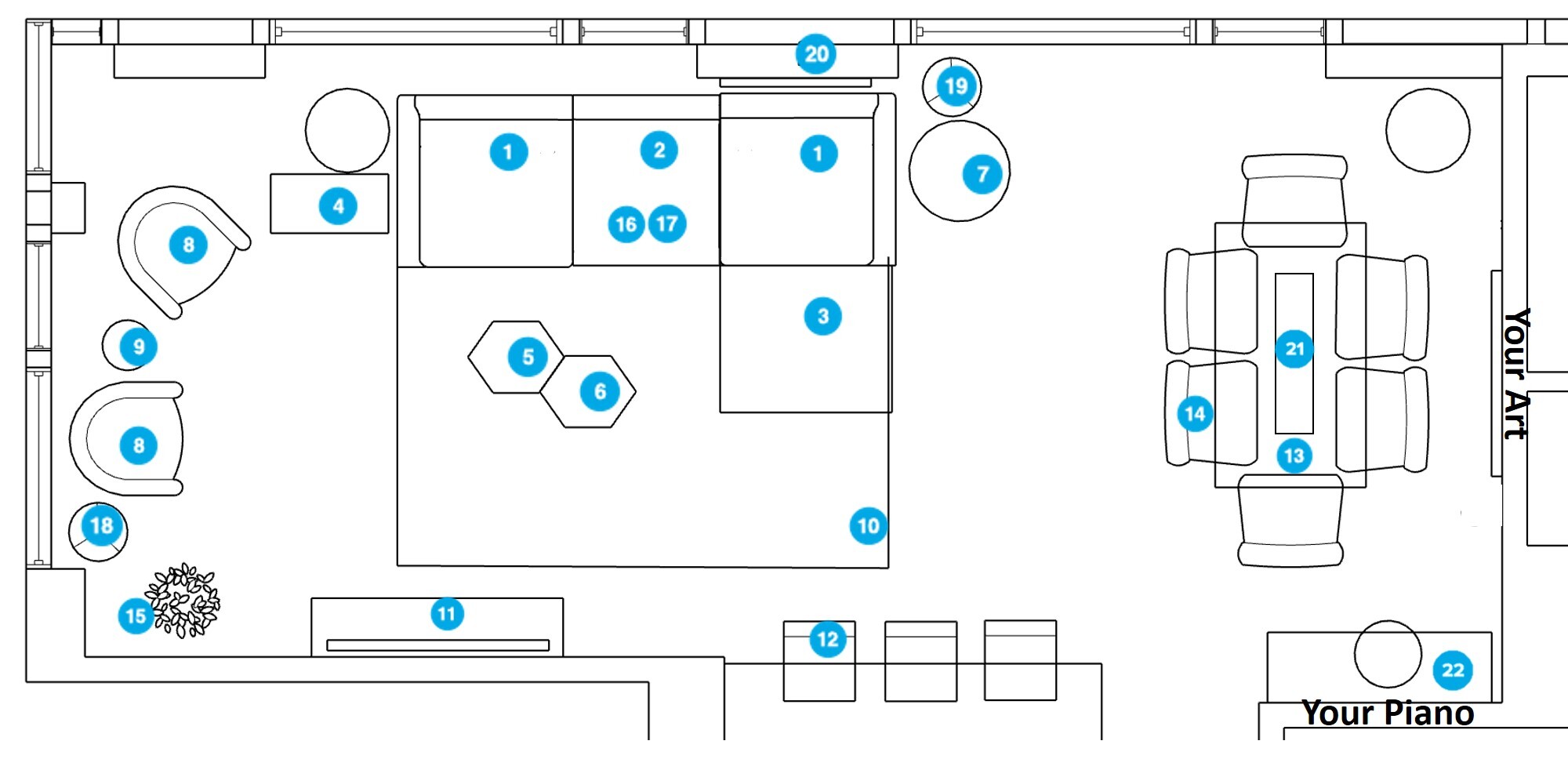 Online Designer Combined Living/Dining Floorplan