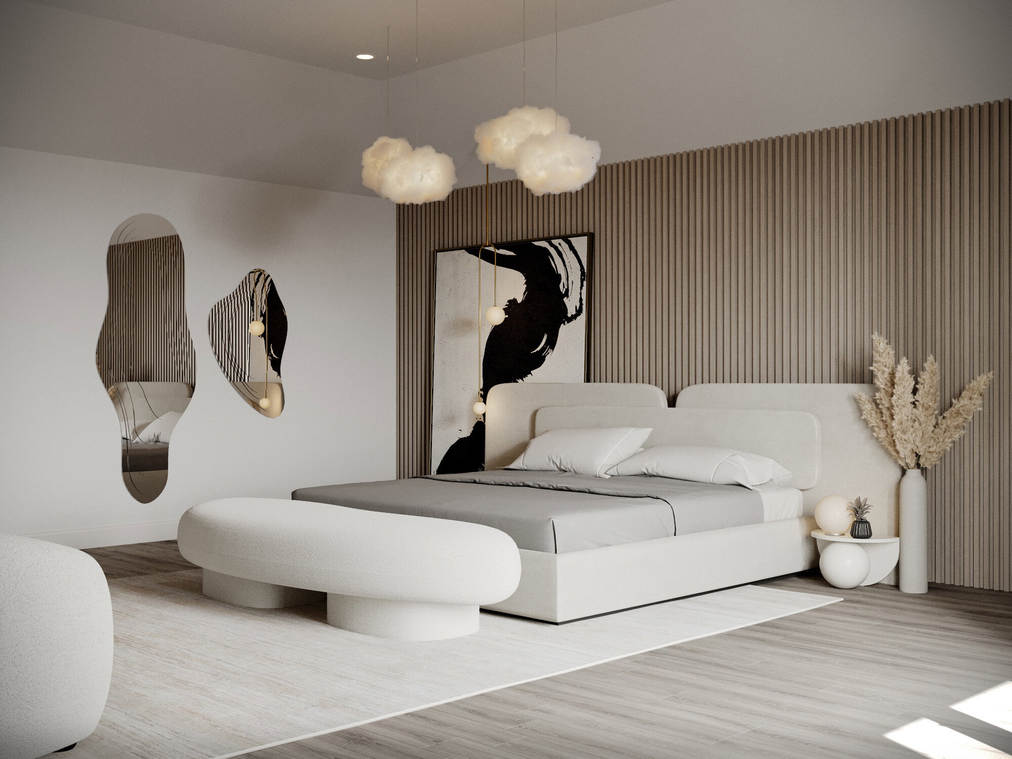 Renderización de Diseño de Dormitorio Único y Neutro thumb