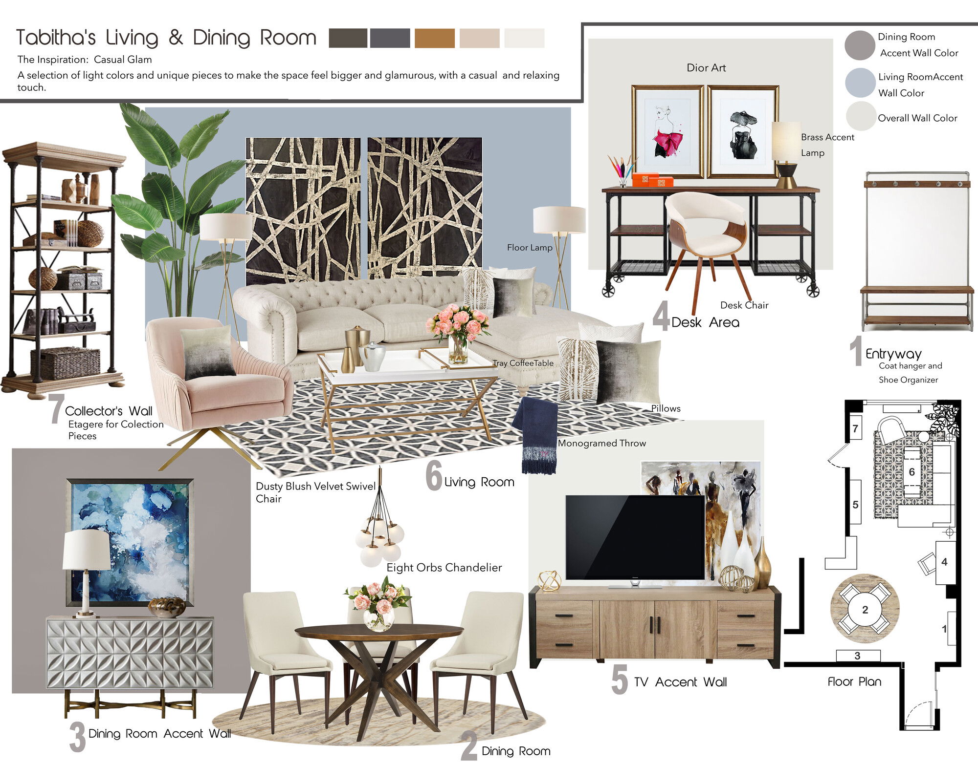 Ideas de Diseño de Interiores Combinadas de Sala-Comedor del Diseñador en Línea
