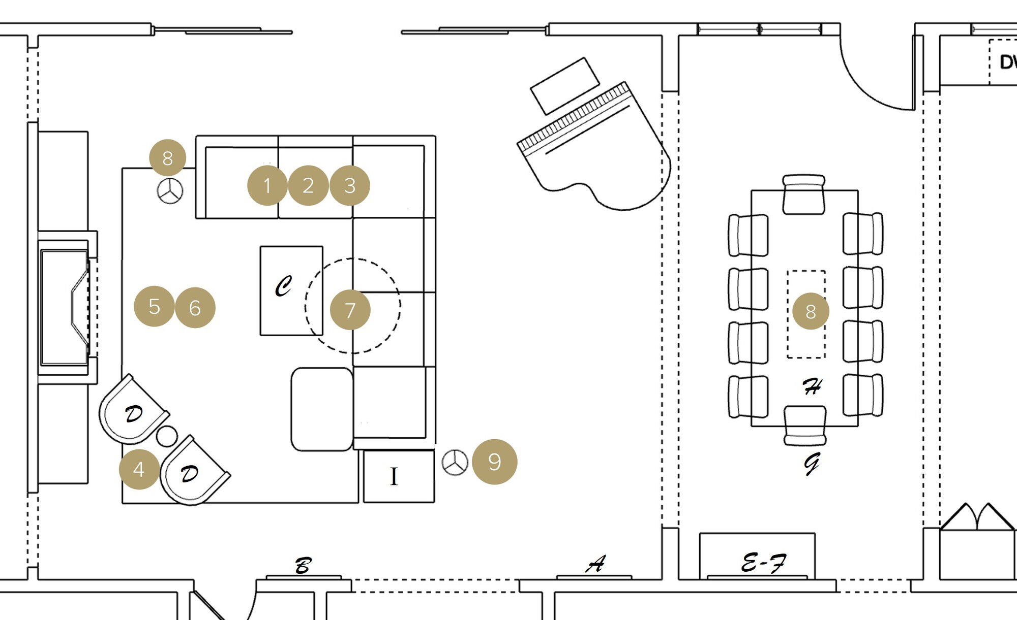 Online Designer Combined Living/Dining Floorplan
