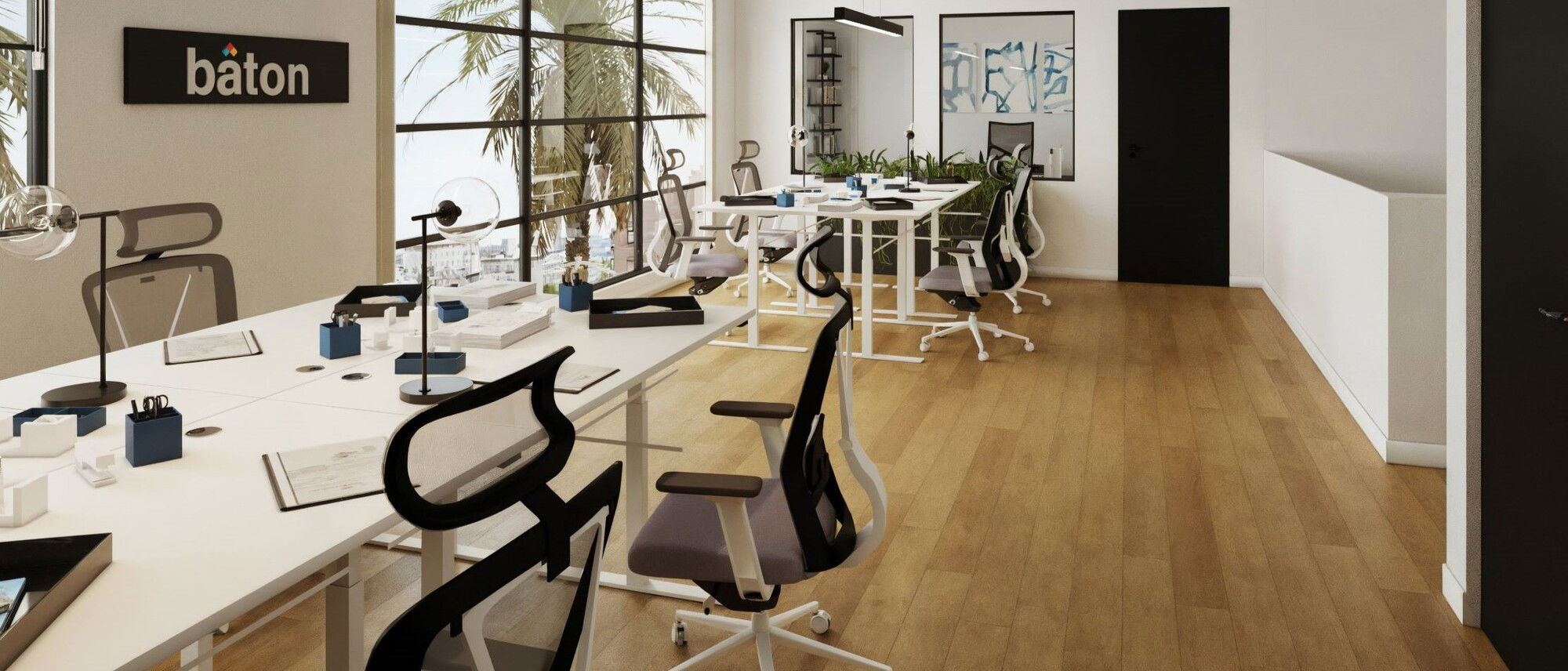 Bright Modern Open Space Office Interior Design- After Rendering