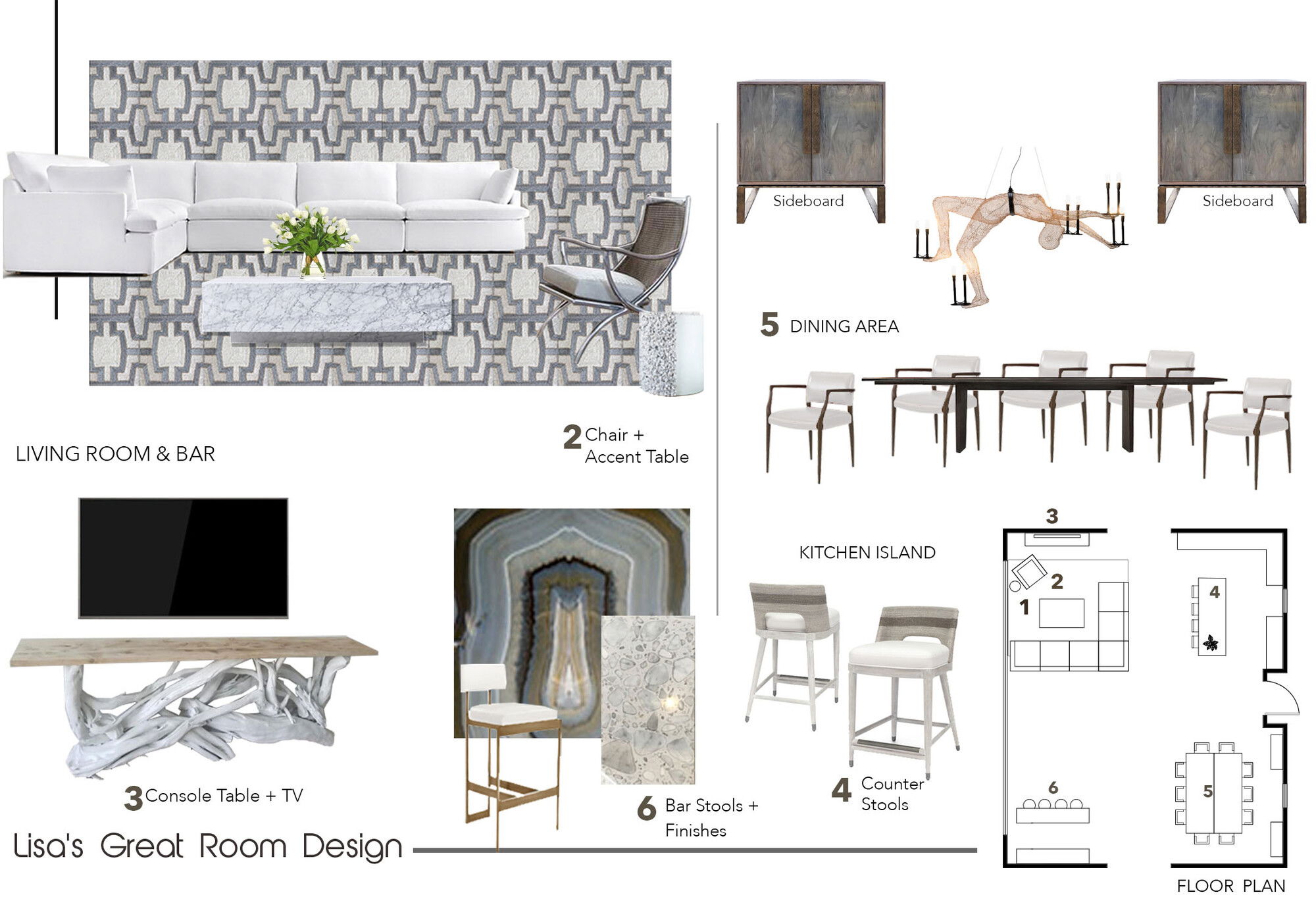 Ideas de Diseño de Interiores Combinadas de Sala-Comedor del Diseñador en Línea