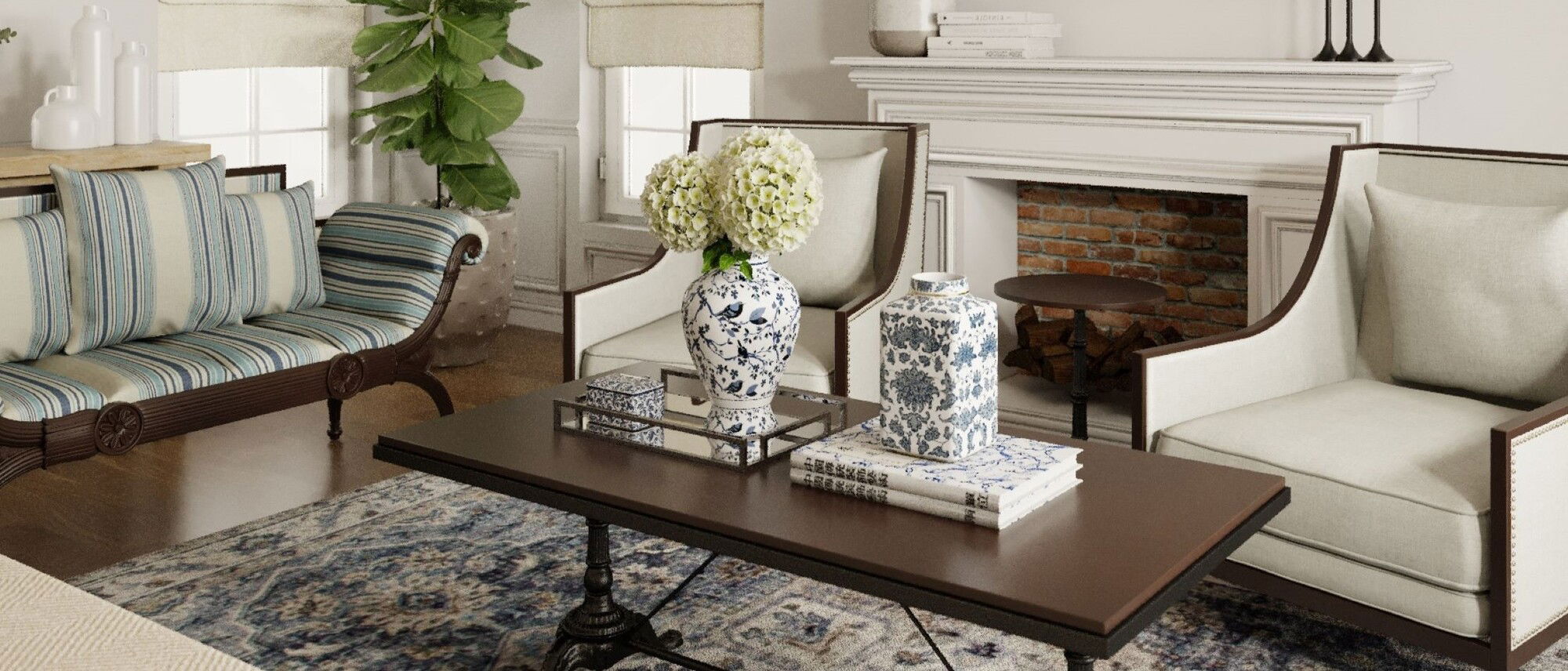 Sala de Estar Tradicional Elegante y Atemporal - Renderizado Después