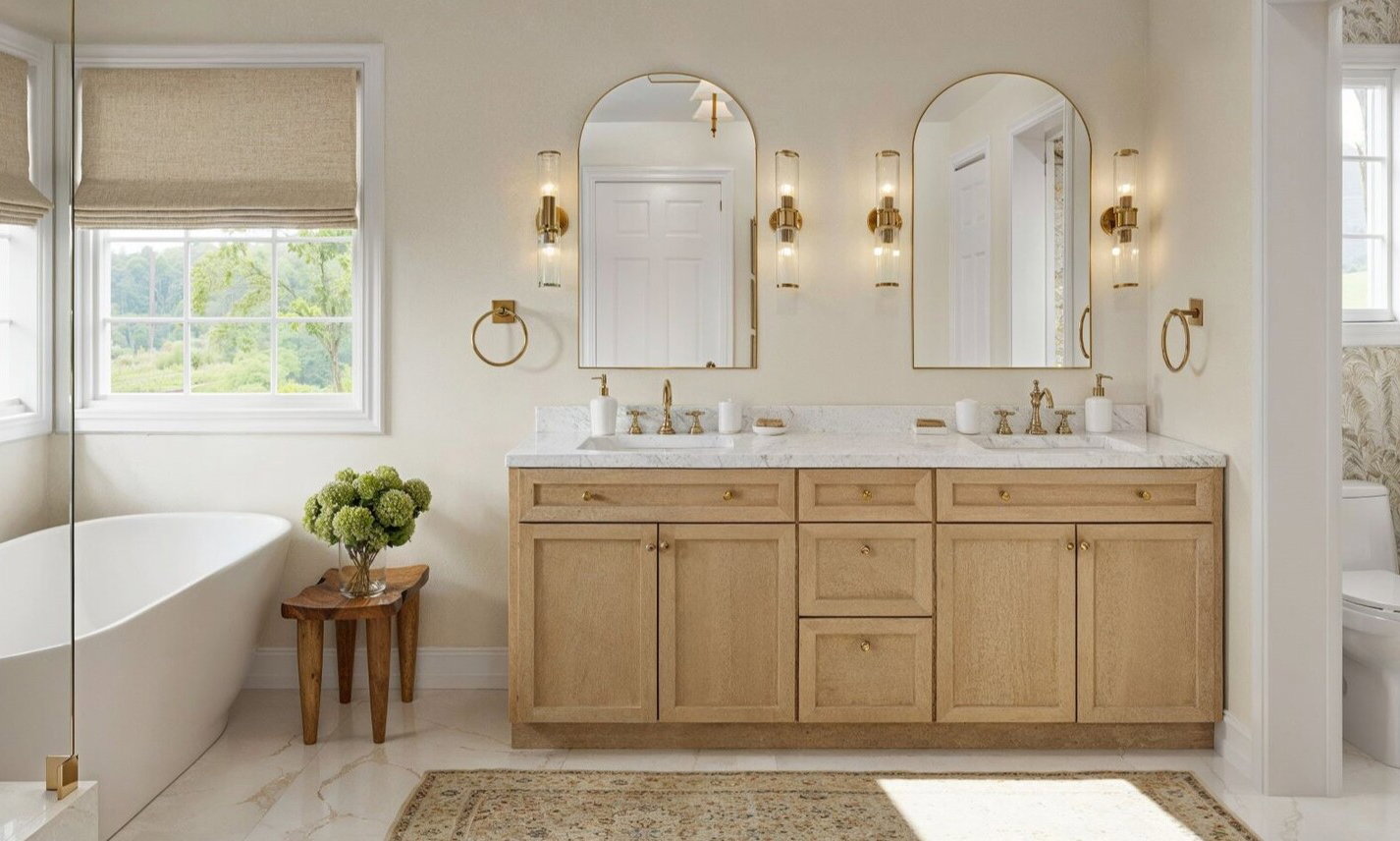 Vintage Coastal Bathroom Remodel by interior designers in Winston–Salem, North Carolina