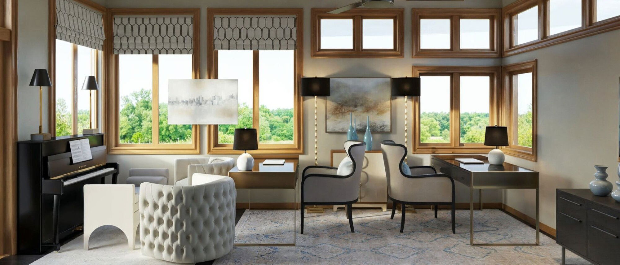 Diseño de Interior de Oficina en Casa Tradicional - Renderizado Después