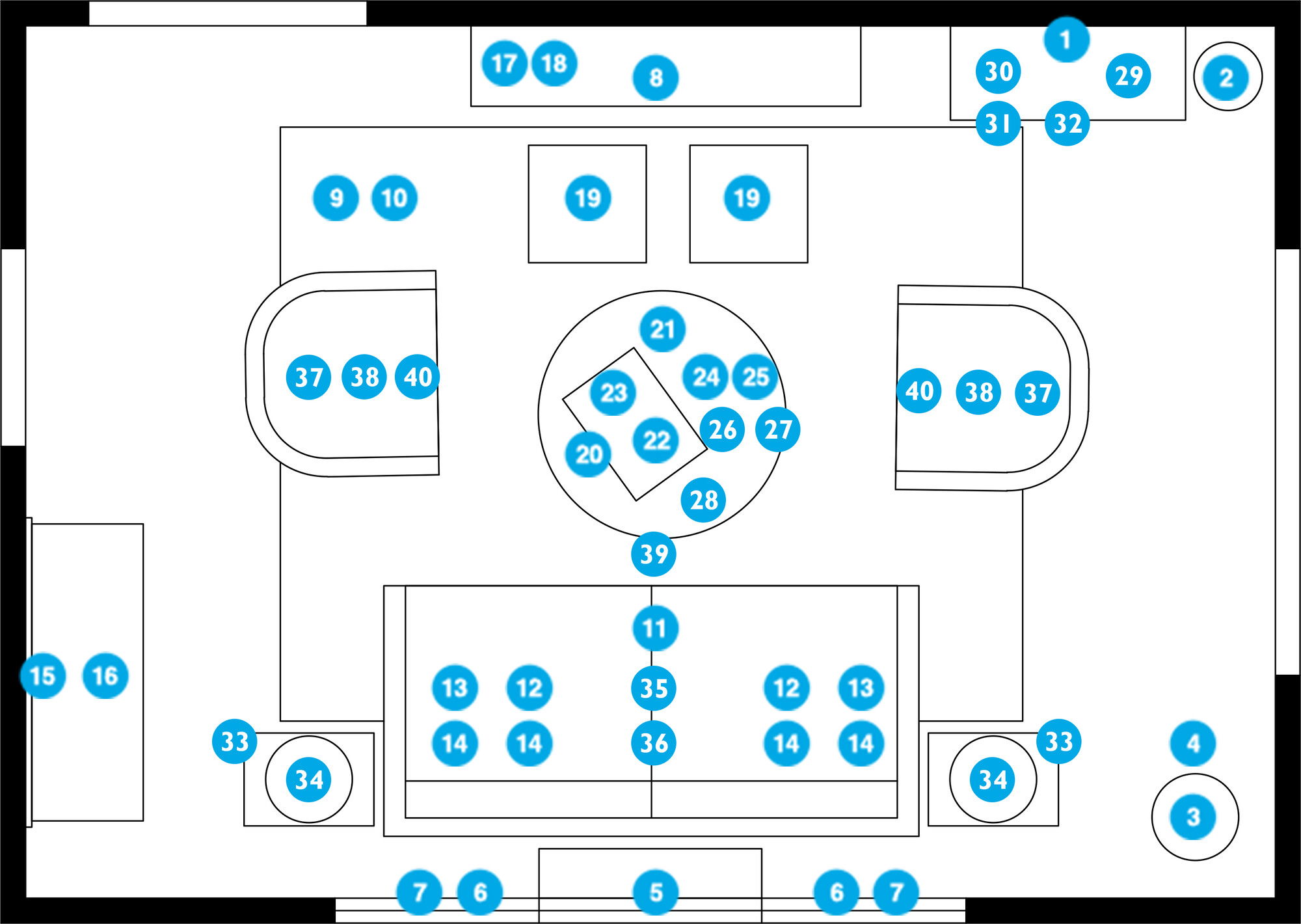 Plano de planta de sala de estar en línea