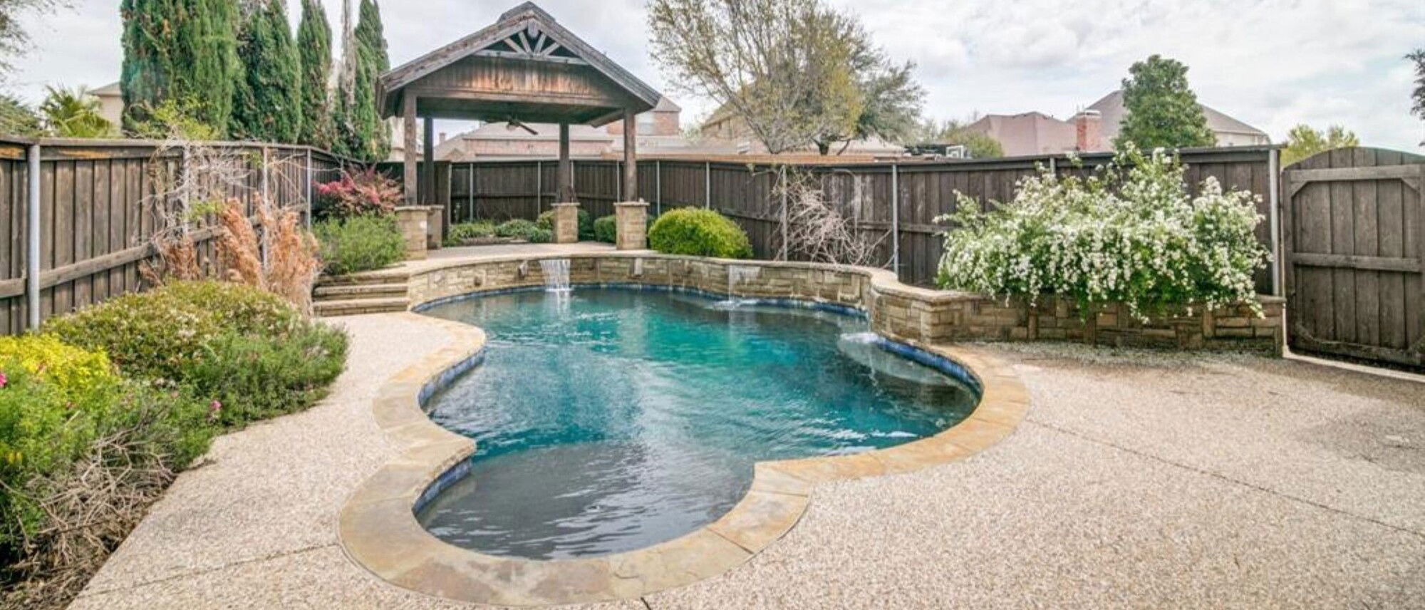 Relaxing Poolside Patio Decor with Wooden Gazebo - Before Photo