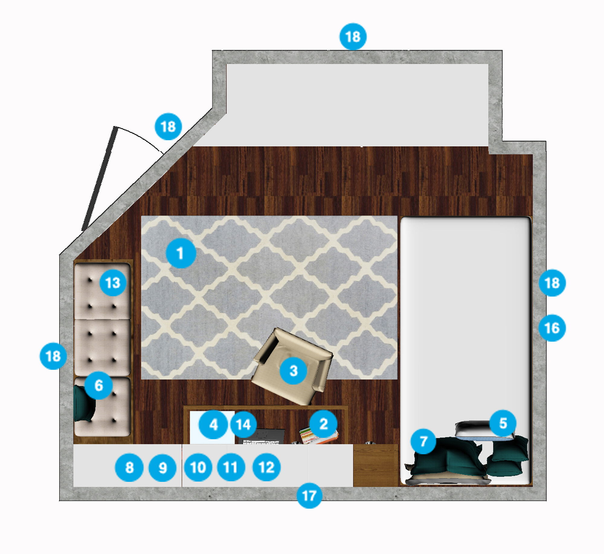Plano del Dormitorio del Diseñador en Línea