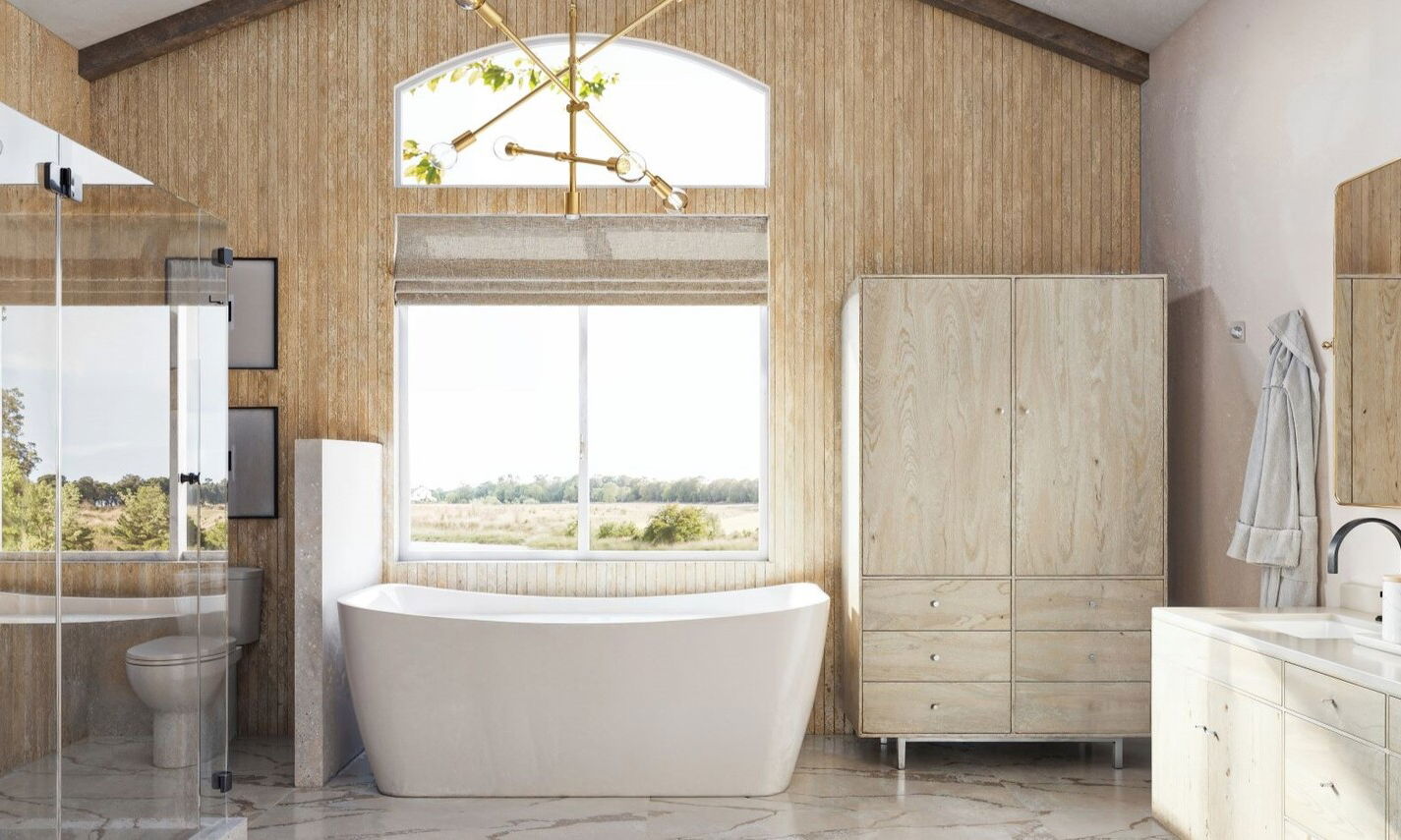 Diseño audaz de baño principal con paredes de acento por los mejores diseñadores de interiores de Salt Lake City