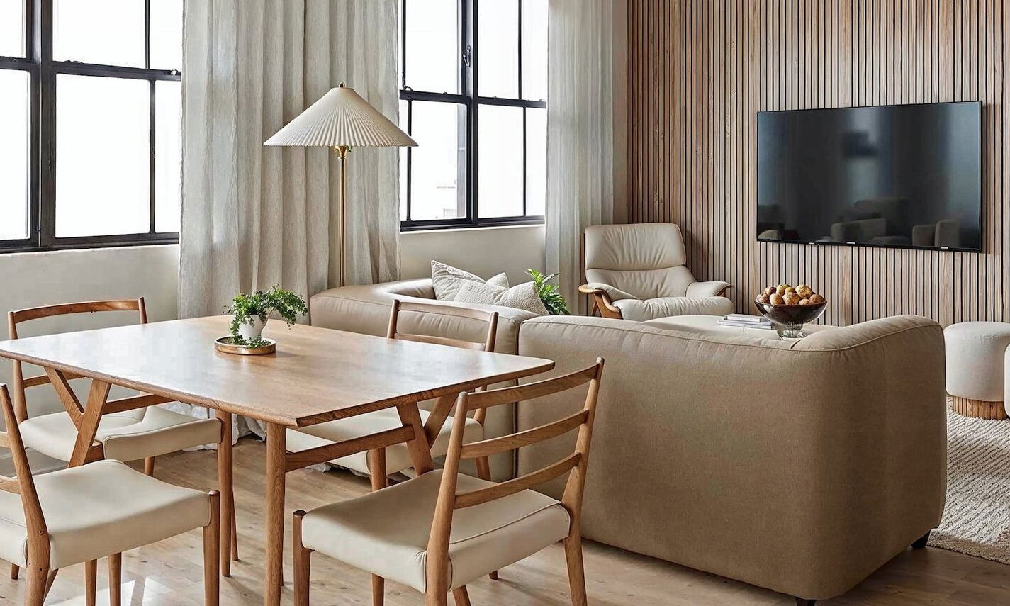 Modern Organic Living and Dining Room Design by interior designers in San Diego, California