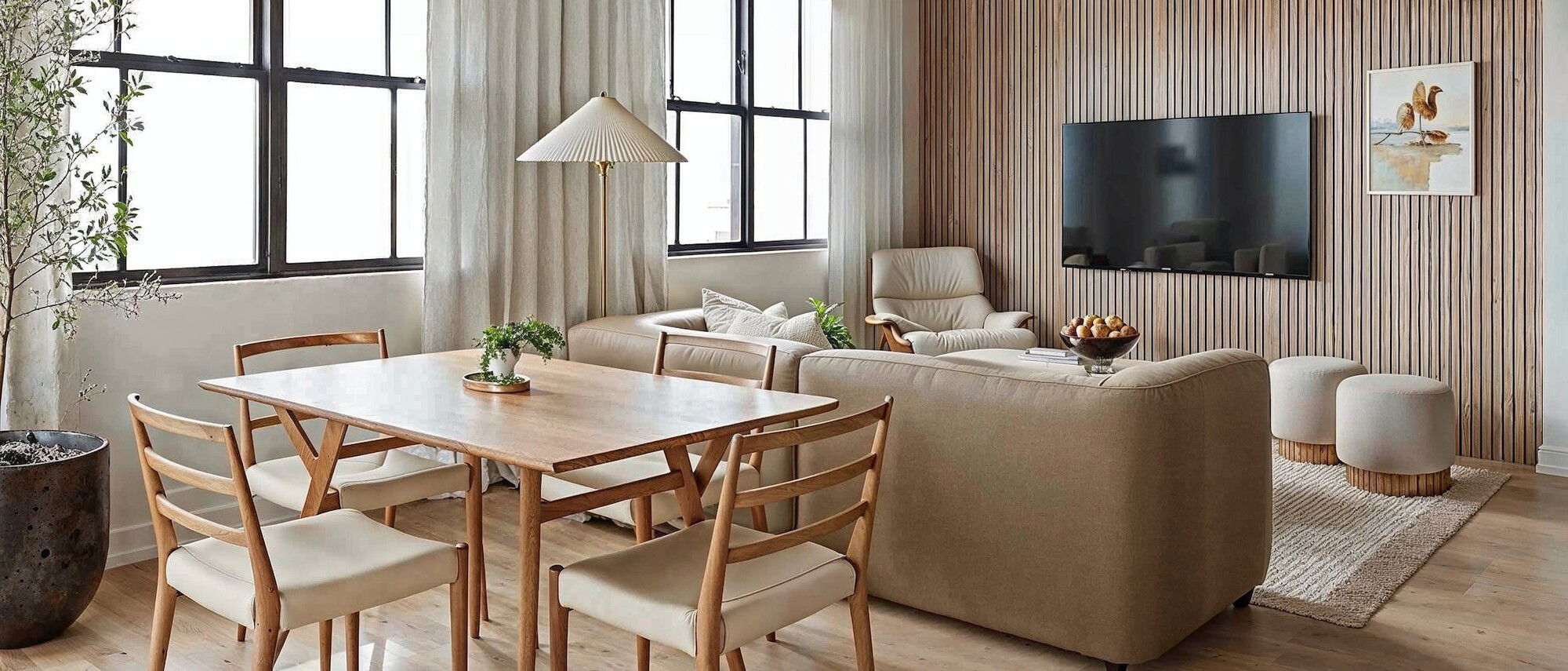 Modern Organic Living and Dining Room Design by interior designers in San Diego, California