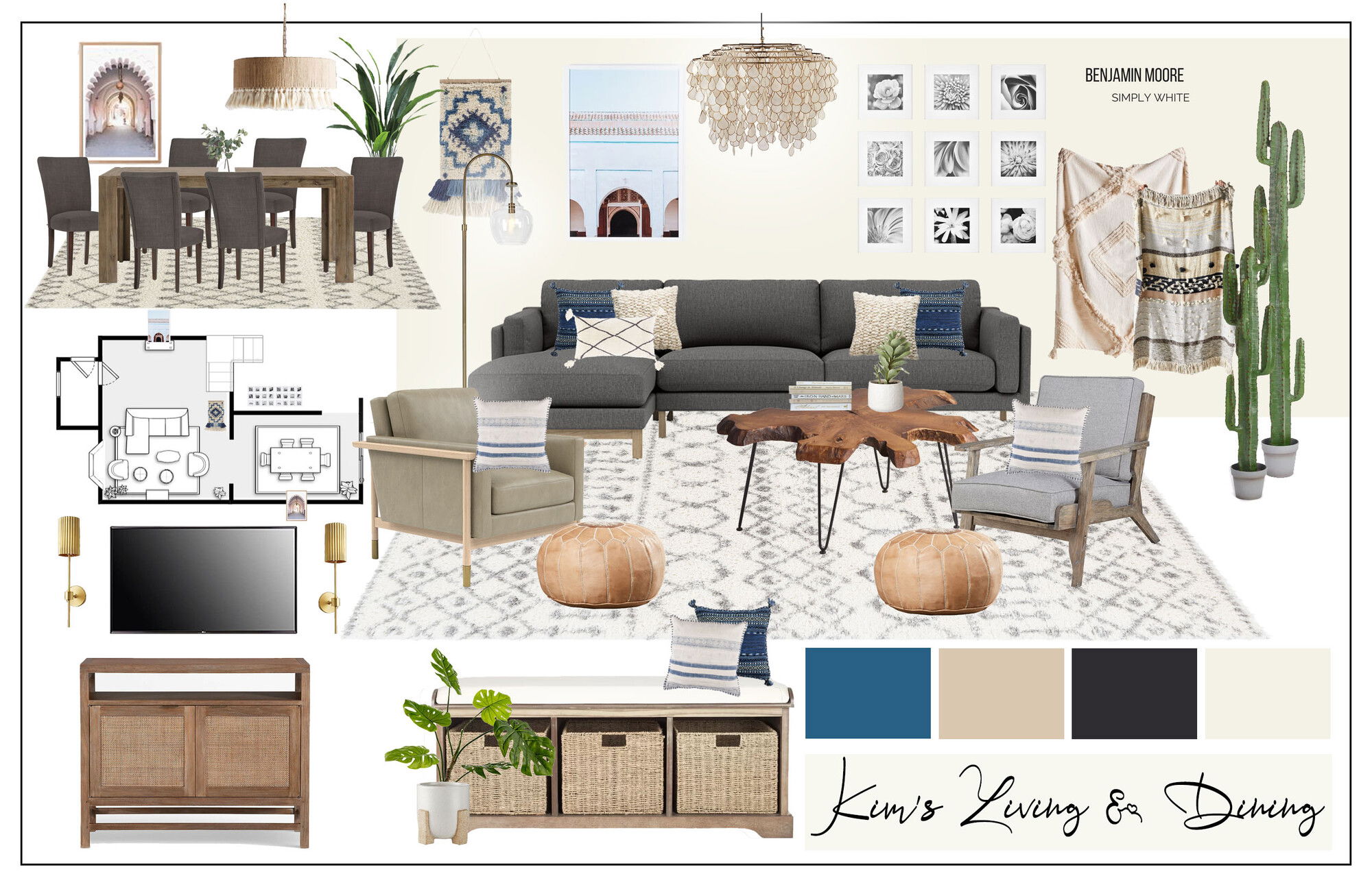 Ideas de Diseño de Interiores Combinadas de Sala-Comedor del Diseñador en Línea