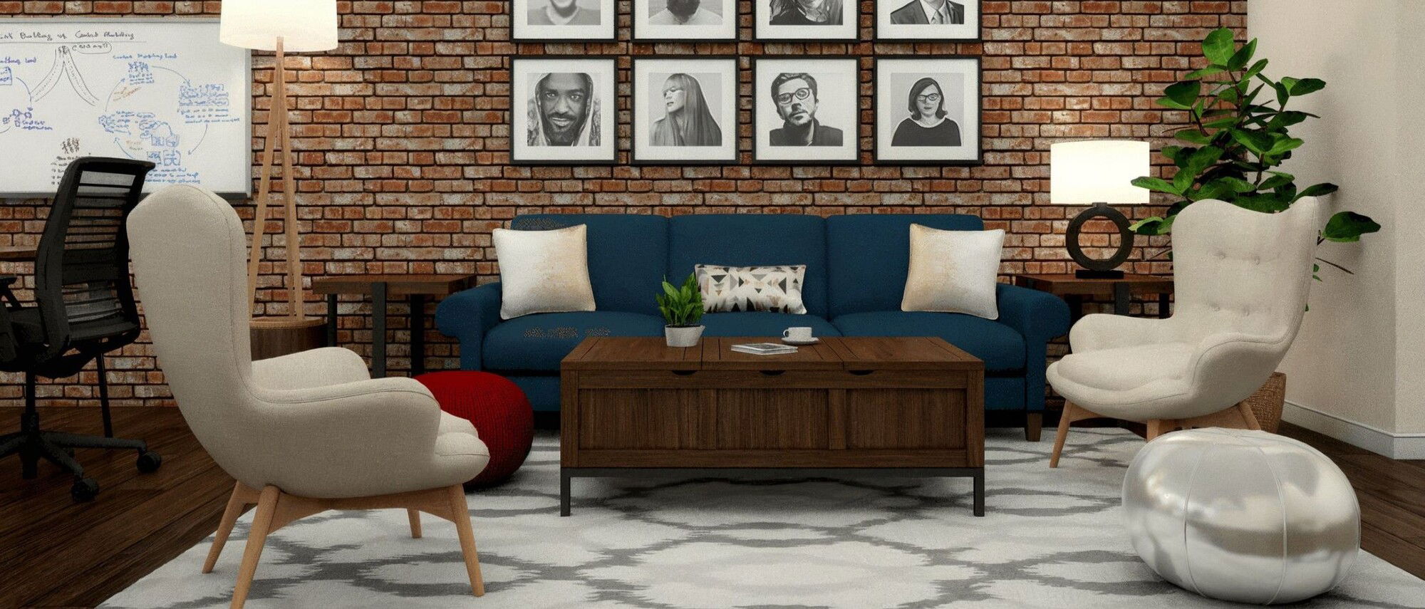 Ayuda para el diseño de oficina moderno de mediados de siglo - Renderizado Después