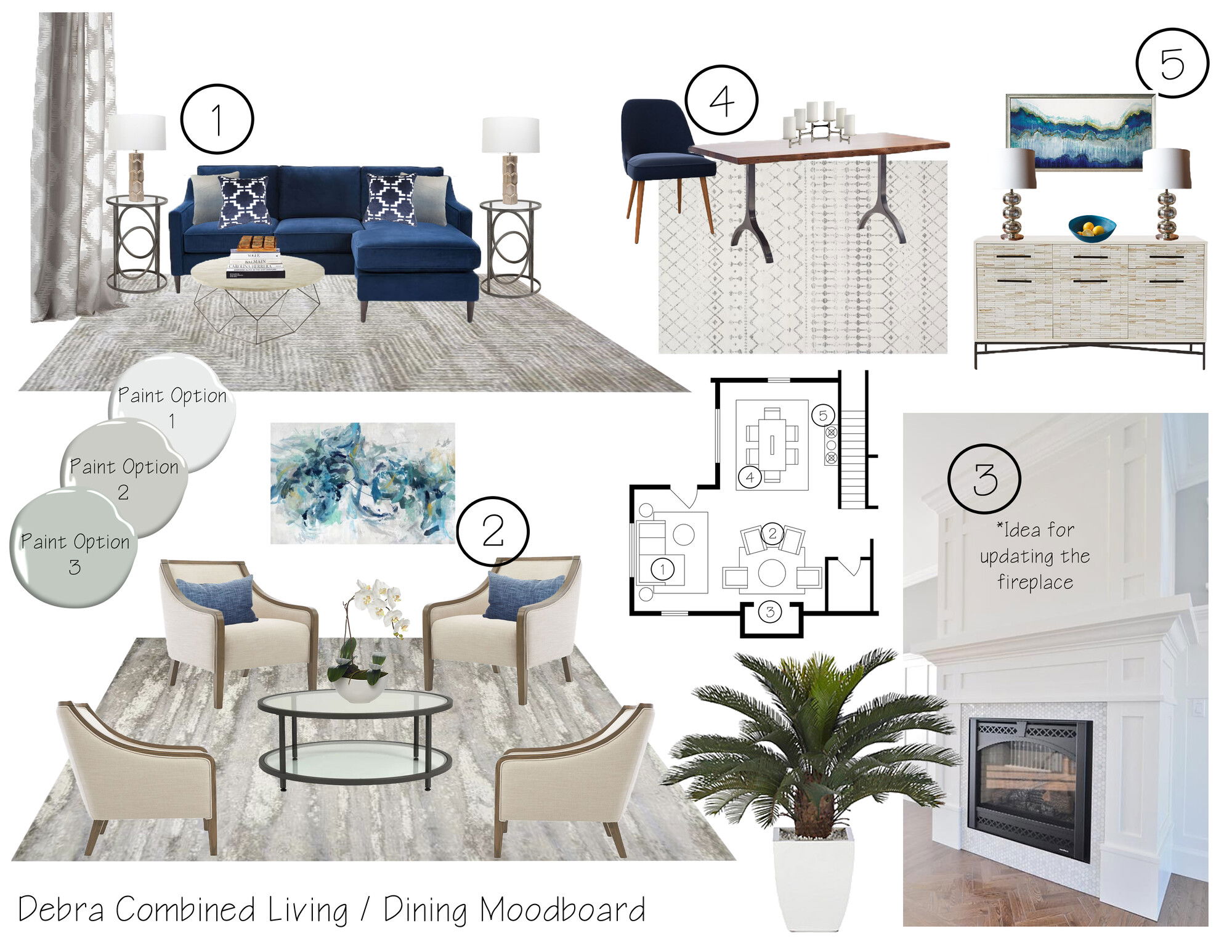 Ideas de Diseño de Interiores Combinadas de Sala-Comedor del Diseñador en Línea