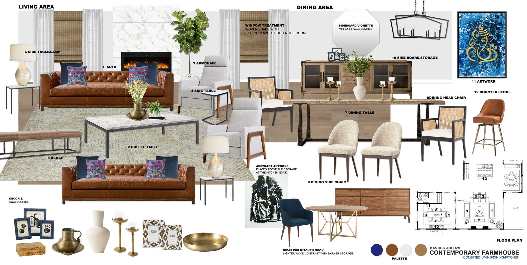 Ideas de Diseño de Interiores Combinadas de Sala-Comedor del Diseñador en Línea