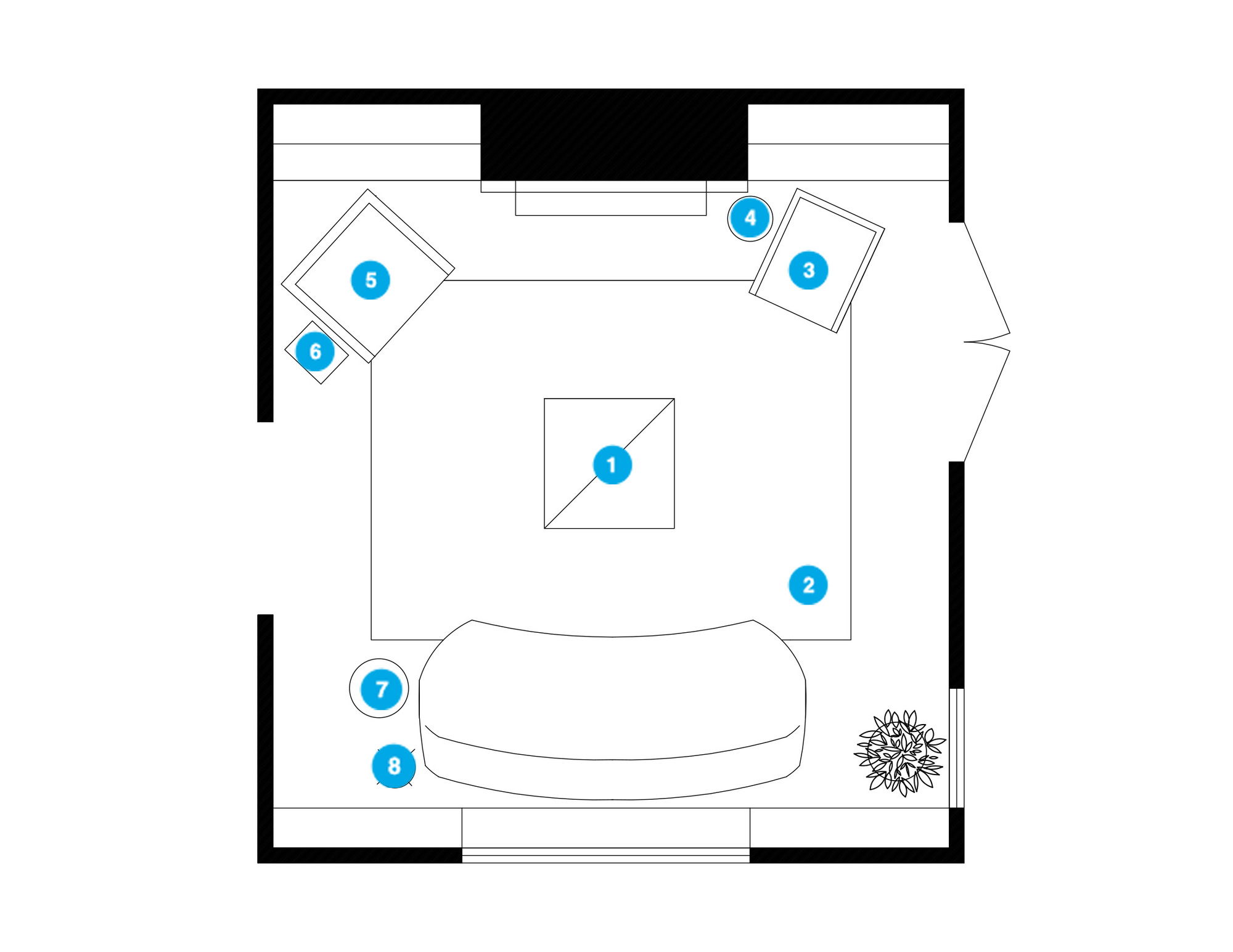 Plano de planta de sala de estar en línea