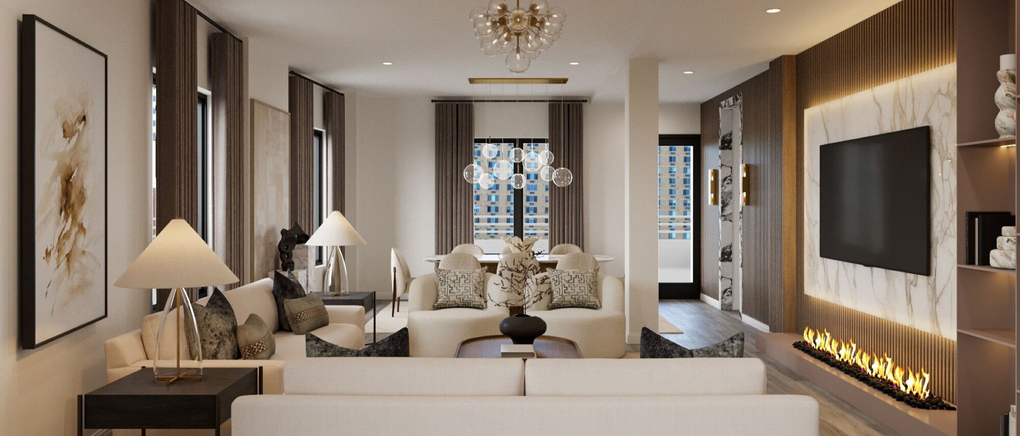 Modern Luxury Combined Living & Dining Design by affordable Washington interior designers