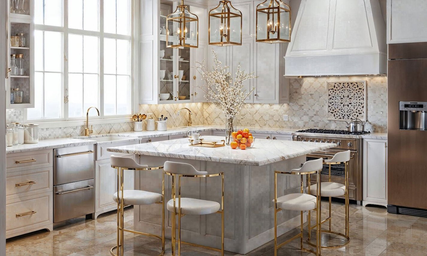 Elegant and Light Kitchen Design by top Round Rock interior designers