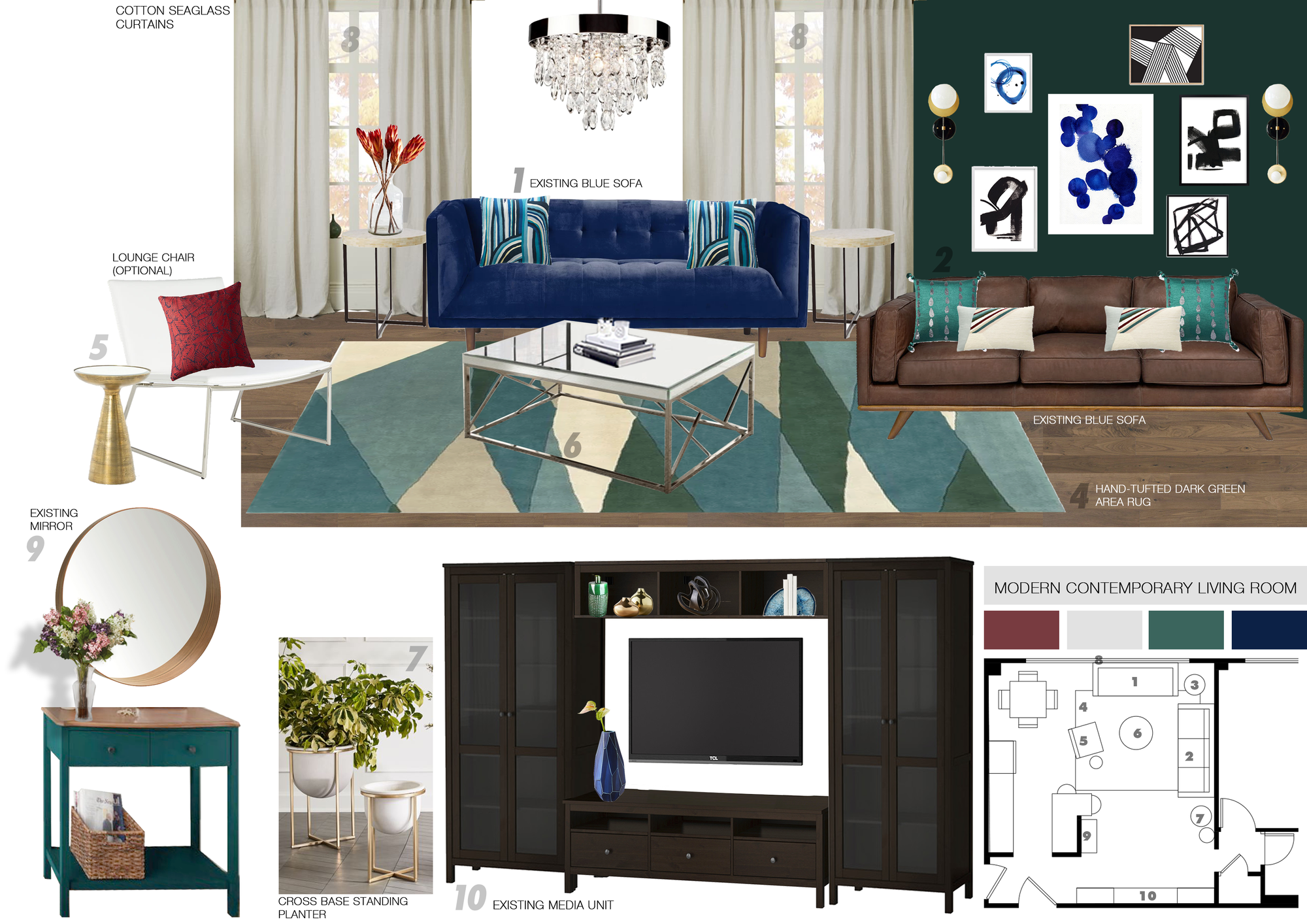 Ideas de diseño interior para sala de estar de diseñador en línea