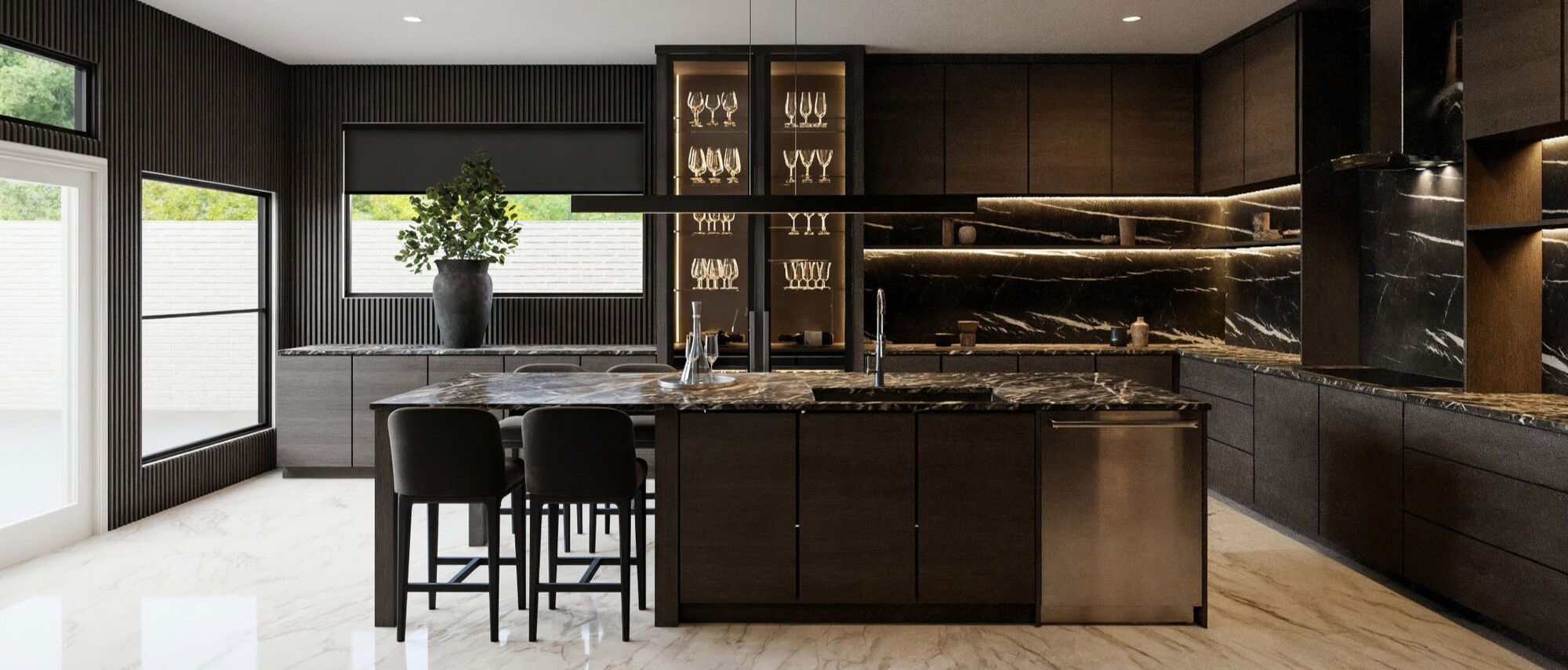Masculine Kitchen, Bar & Bathroom Renovation by top League City interior designers