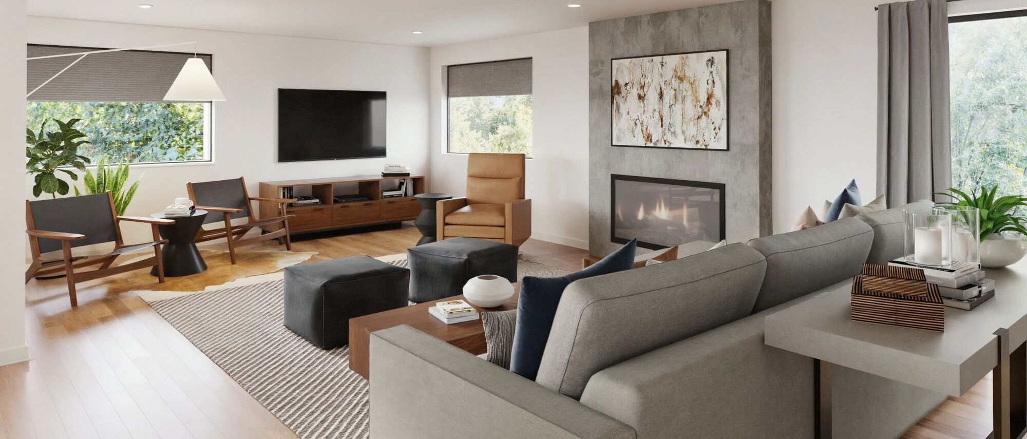 Mid-Century Modern Living Room Design- After Rendering