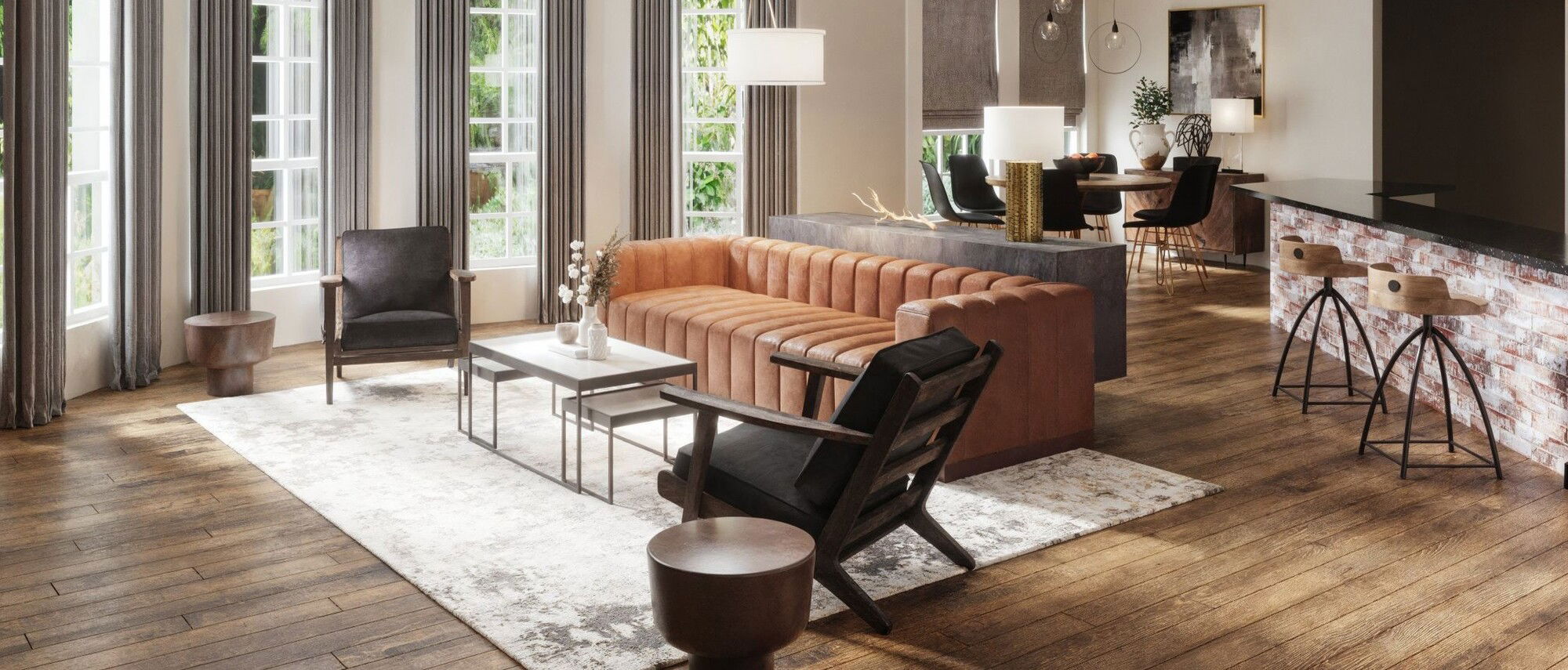Bright High Ceiling Industrial Home Design- After Rendering
